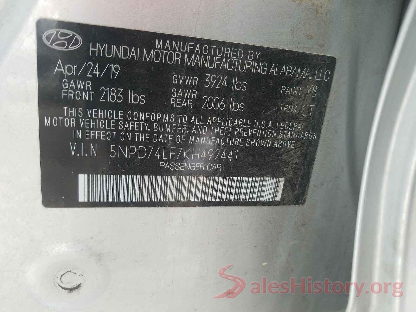 5NPD74LF7KH492441 2019 HYUNDAI ELANTRA