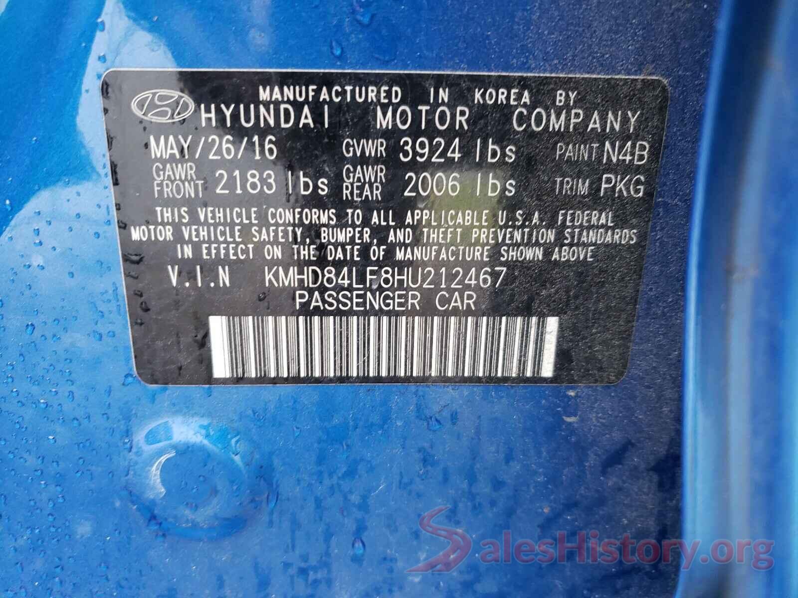 KMHD84LF8HU212467 2017 HYUNDAI ELANTRA