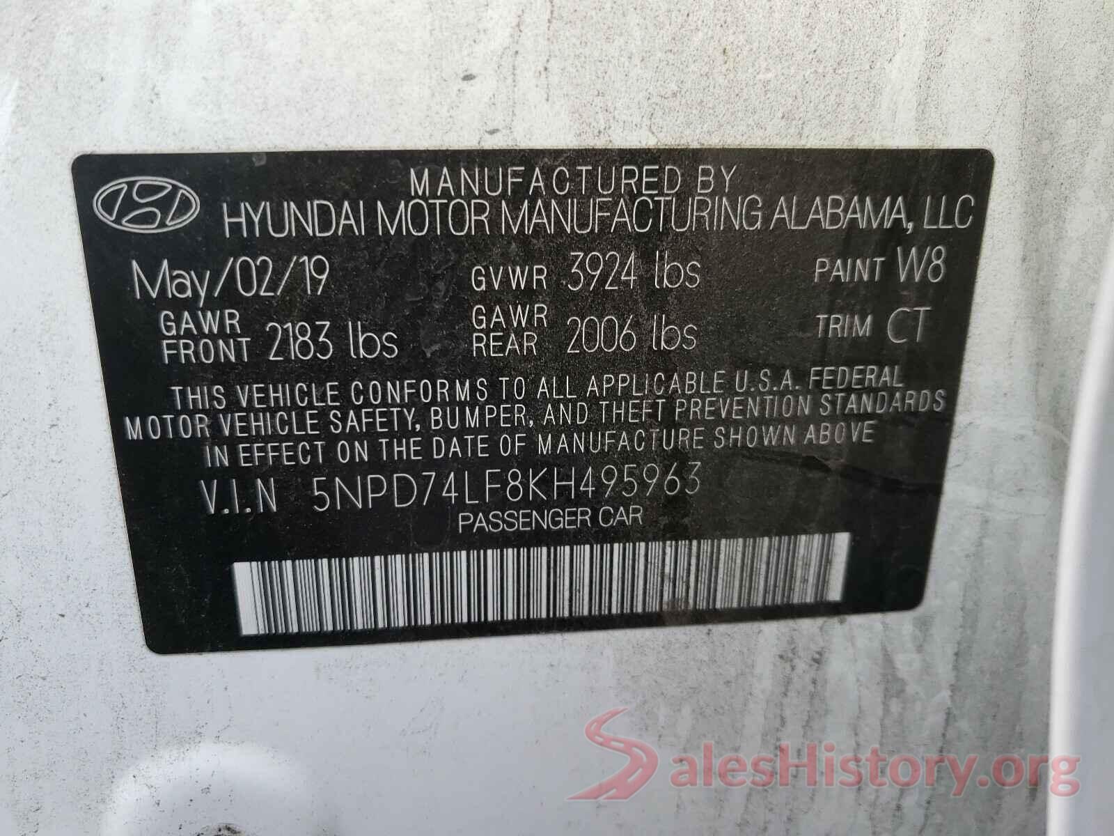 5NPD74LF8KH495963 2019 HYUNDAI ELANTRA