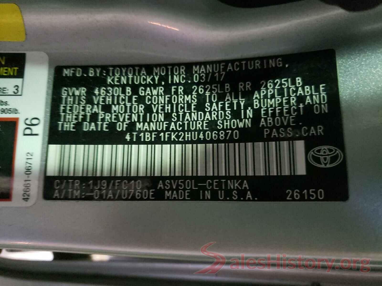 4T1BF1FK2HU406870 2017 TOYOTA CAMRY