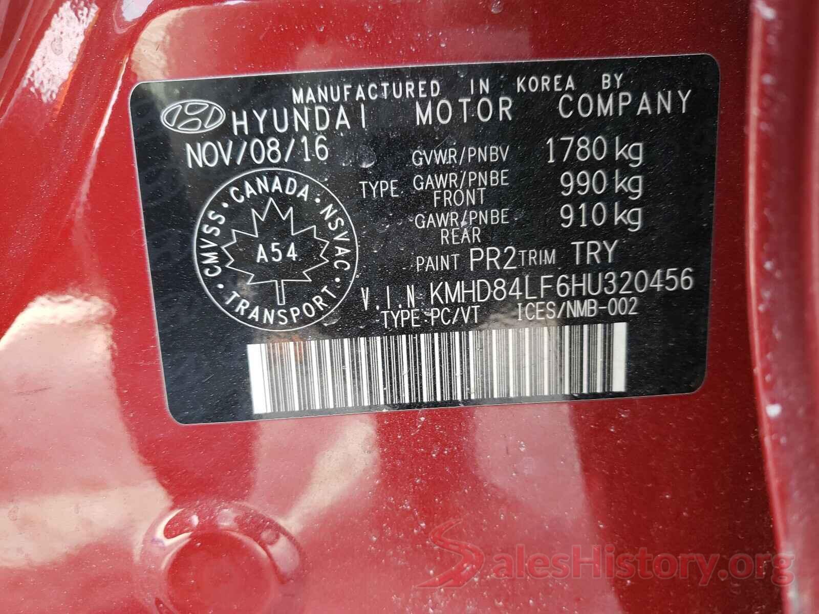 KMHD84LF6HU320456 2017 HYUNDAI ELANTRA