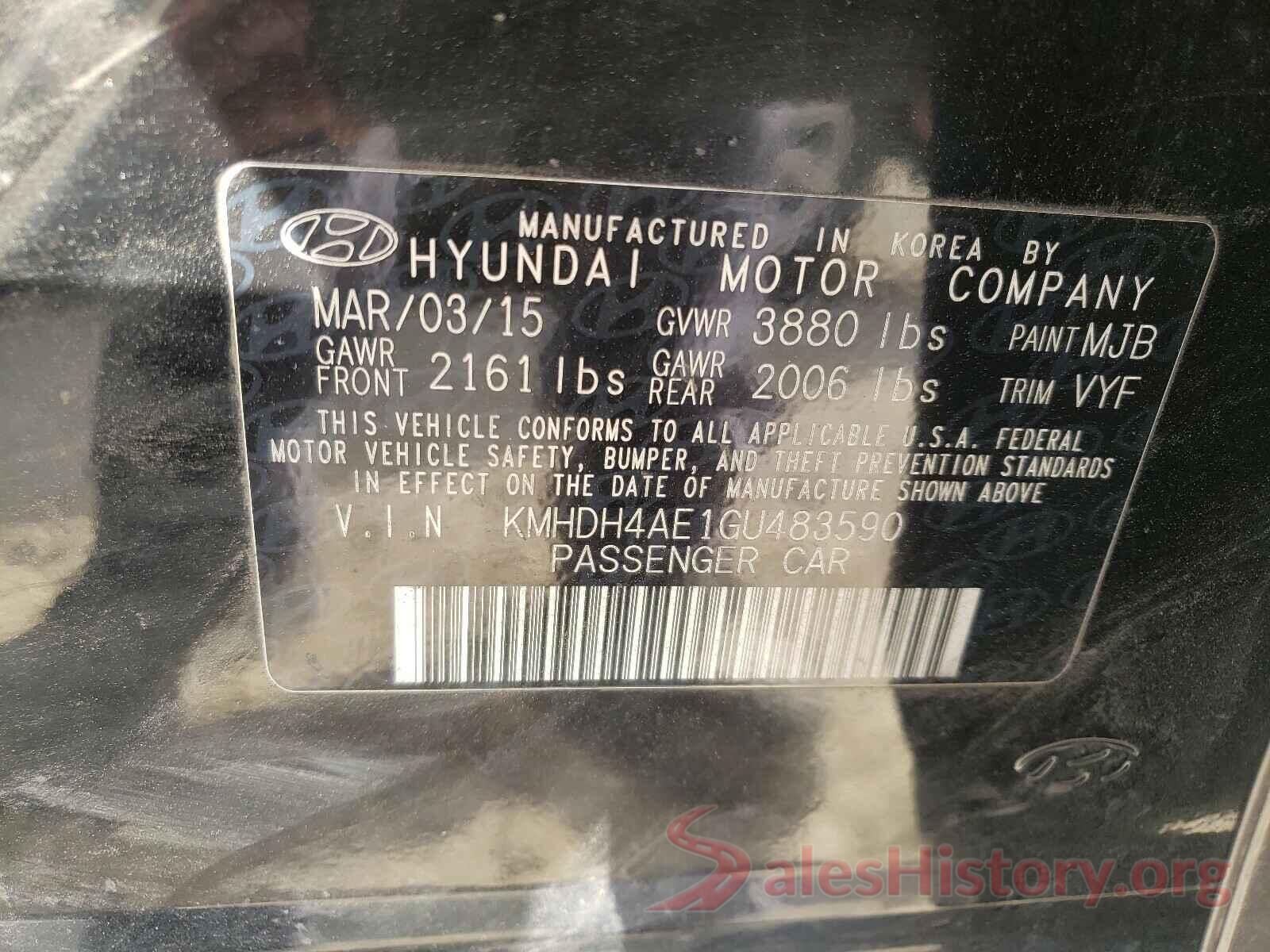 KMHDH4AE1GU483590 2016 HYUNDAI ELANTRA