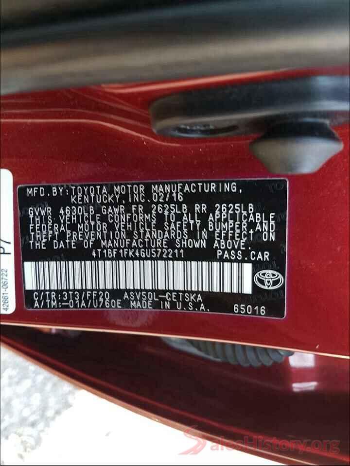 4T1BF1FK4GU572211 2016 TOYOTA CAMRY