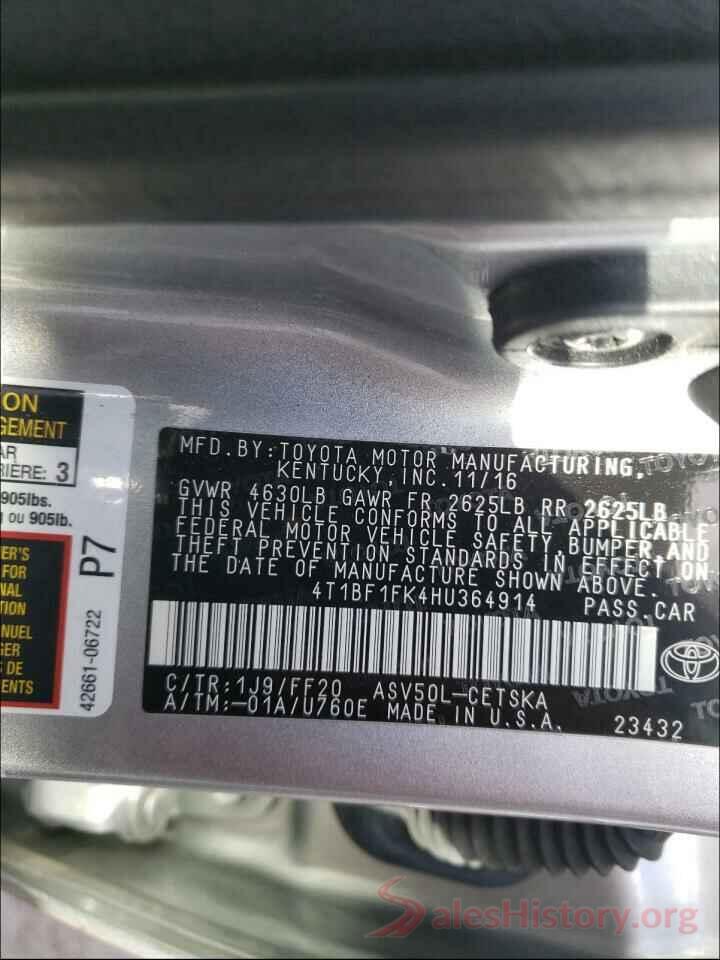 4T1BF1FK4HU364914 2017 TOYOTA CAMRY