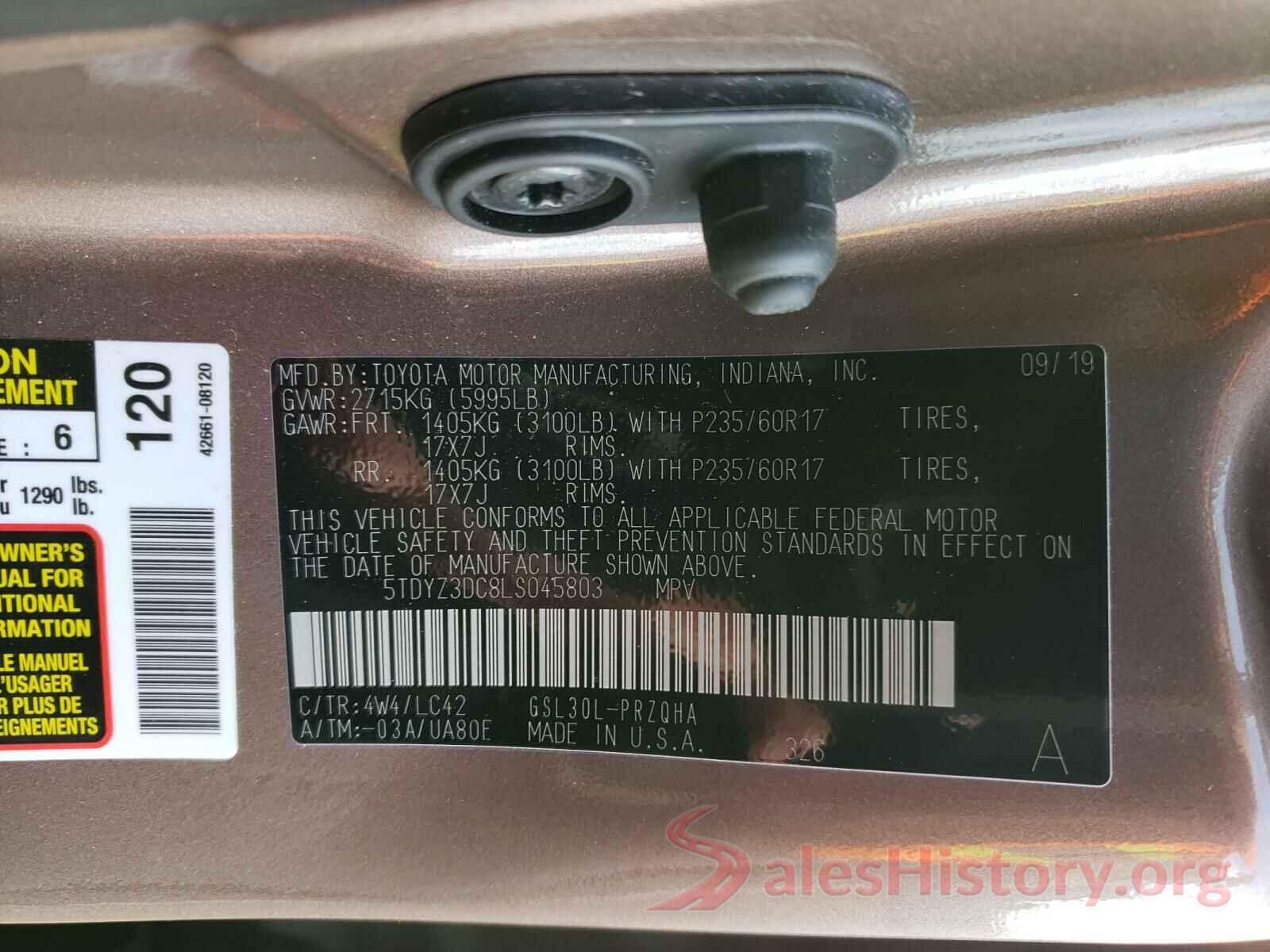 5TDYZ3DC8LS045803 2020 TOYOTA SIENNA