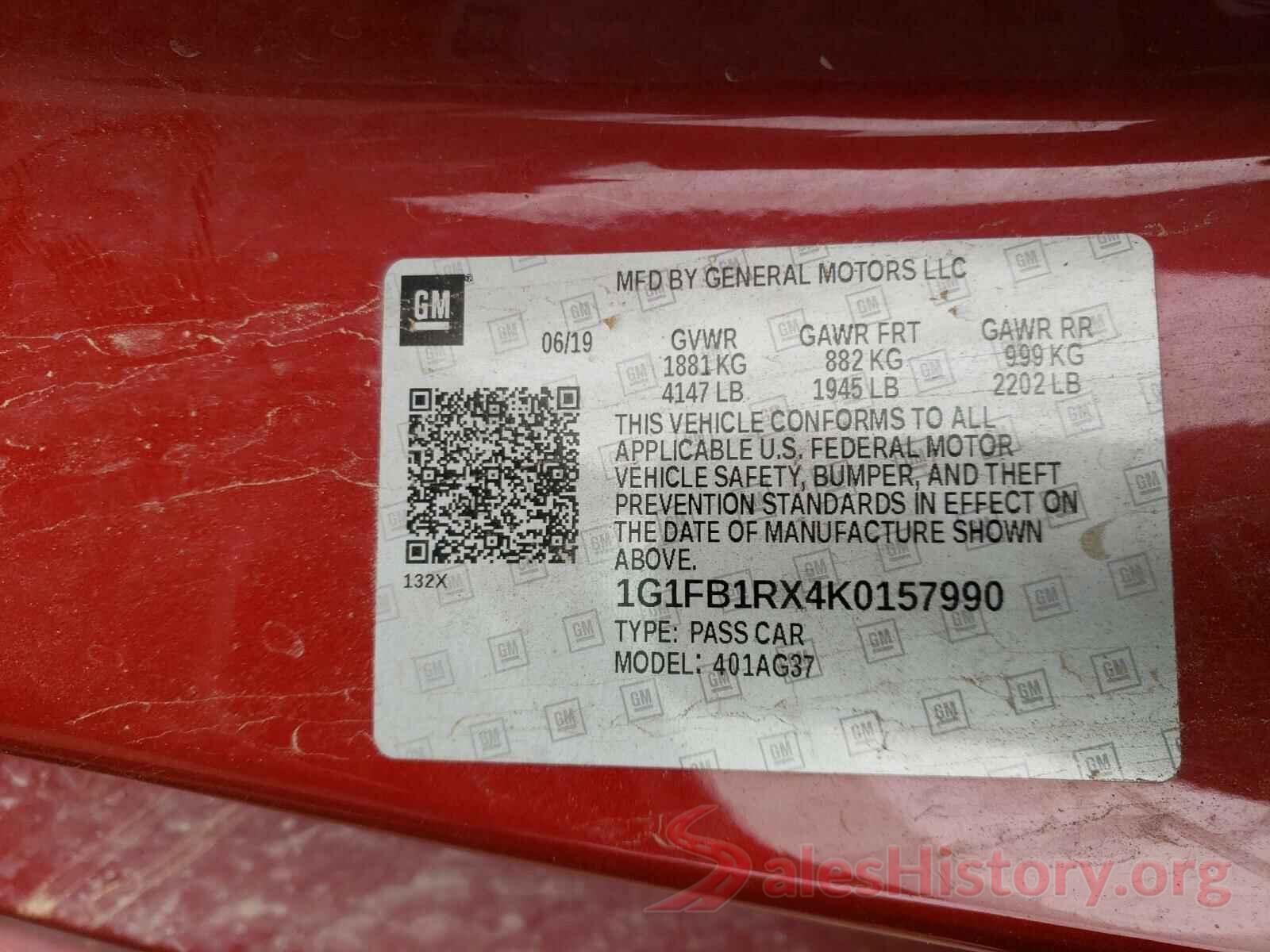 1G1FB1RX4K0157990 2019 CHEVROLET CAMARO