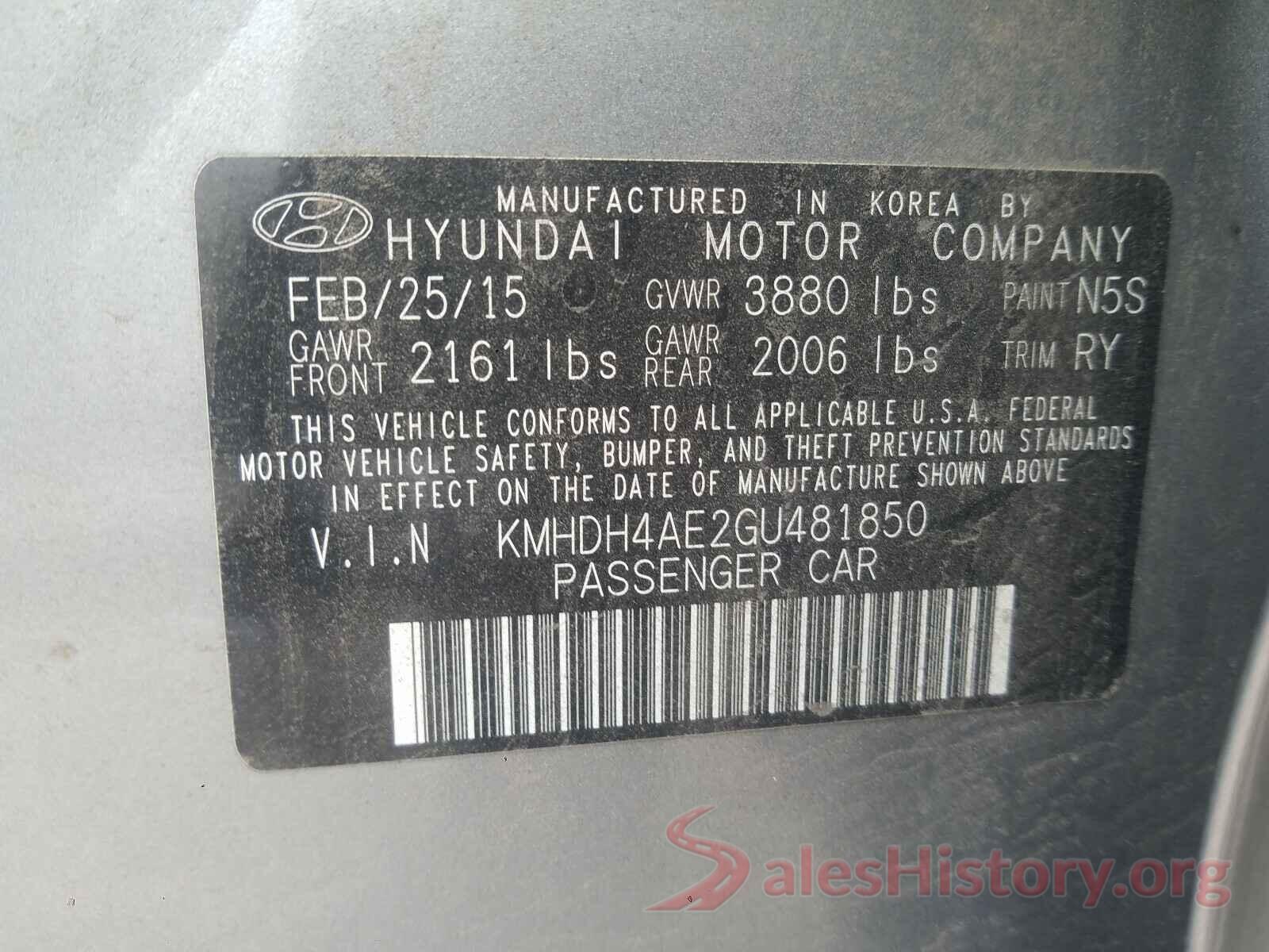 KMHDH4AE2GU481850 2016 HYUNDAI ELANTRA