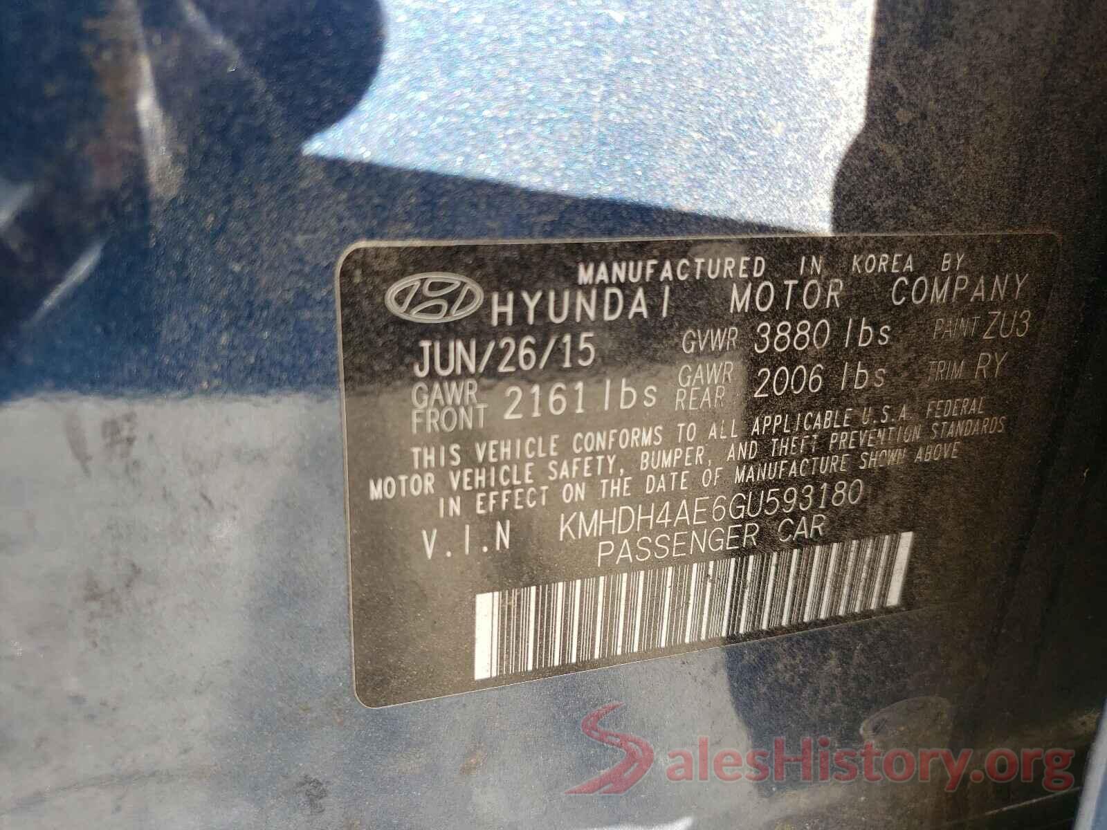 KMHDH4AE6GU593180 2016 HYUNDAI ELANTRA