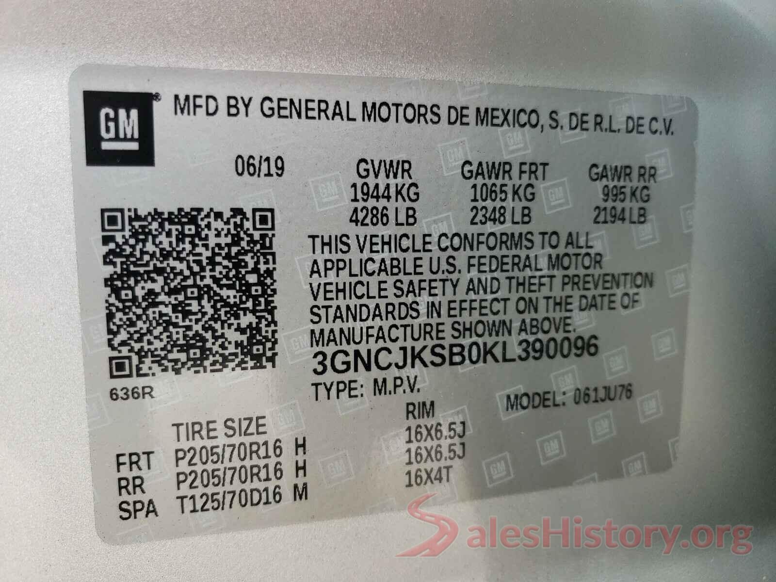 3GNCJKSB0KL390096 2019 CHEVROLET TRAX