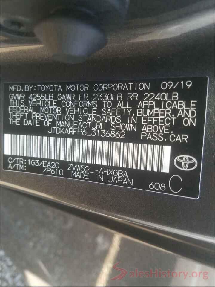 JTDKARFP6L3136862 2020 TOYOTA PRIUS