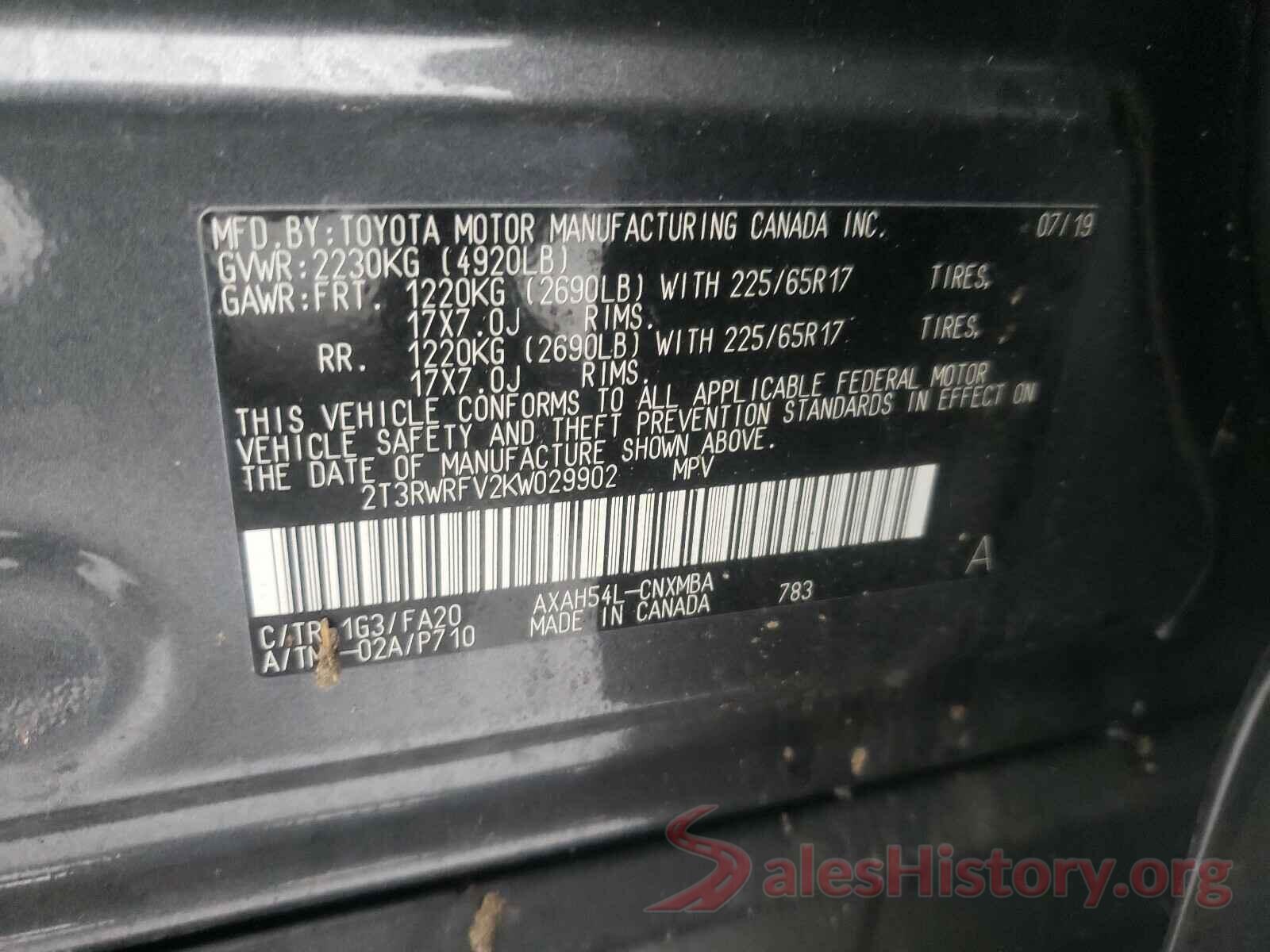 2T3RWRFV2KW029902 2019 TOYOTA RAV4