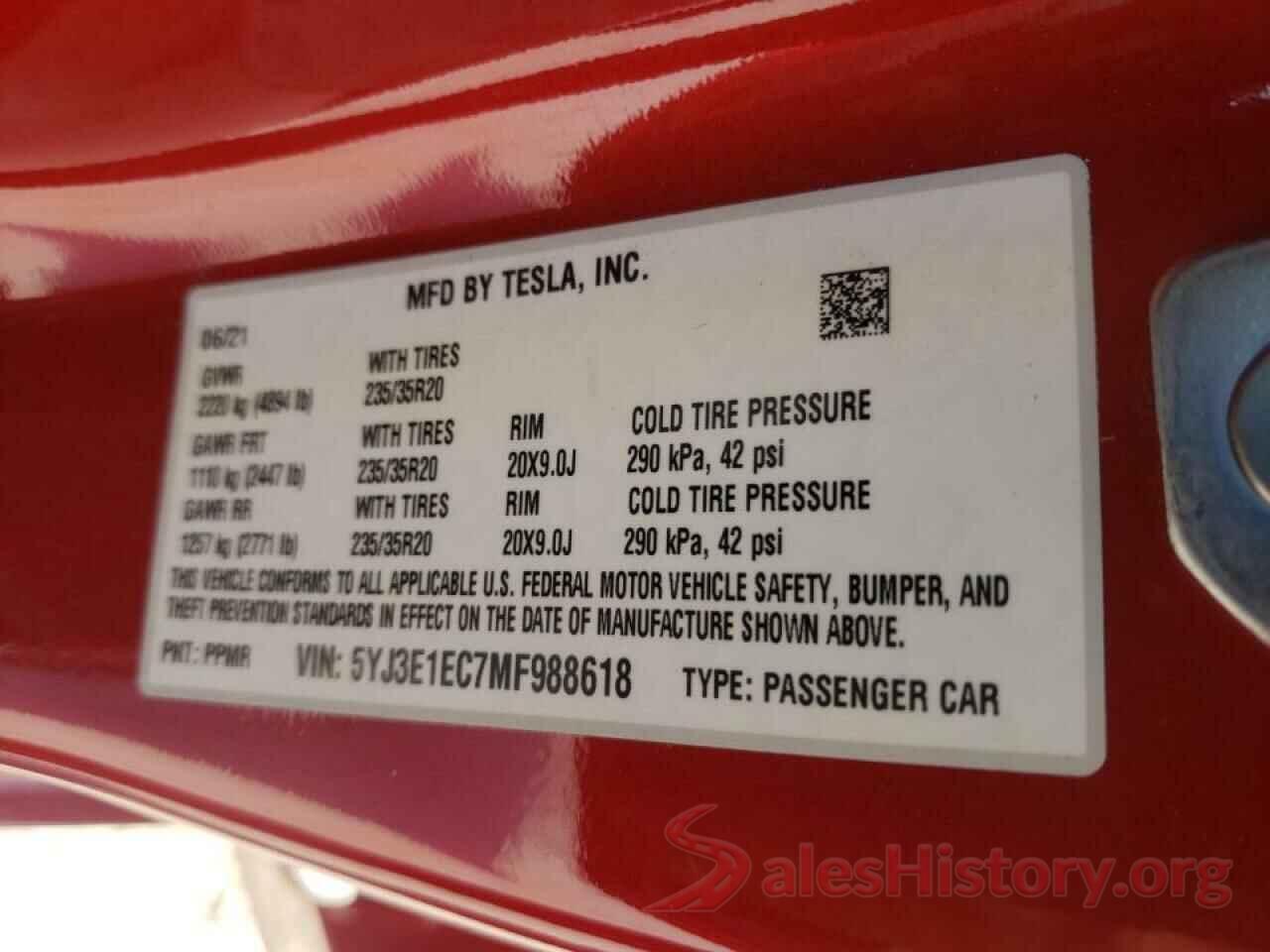 5YJ3E1EC7MF988618 2021 TESLA MODEL 3