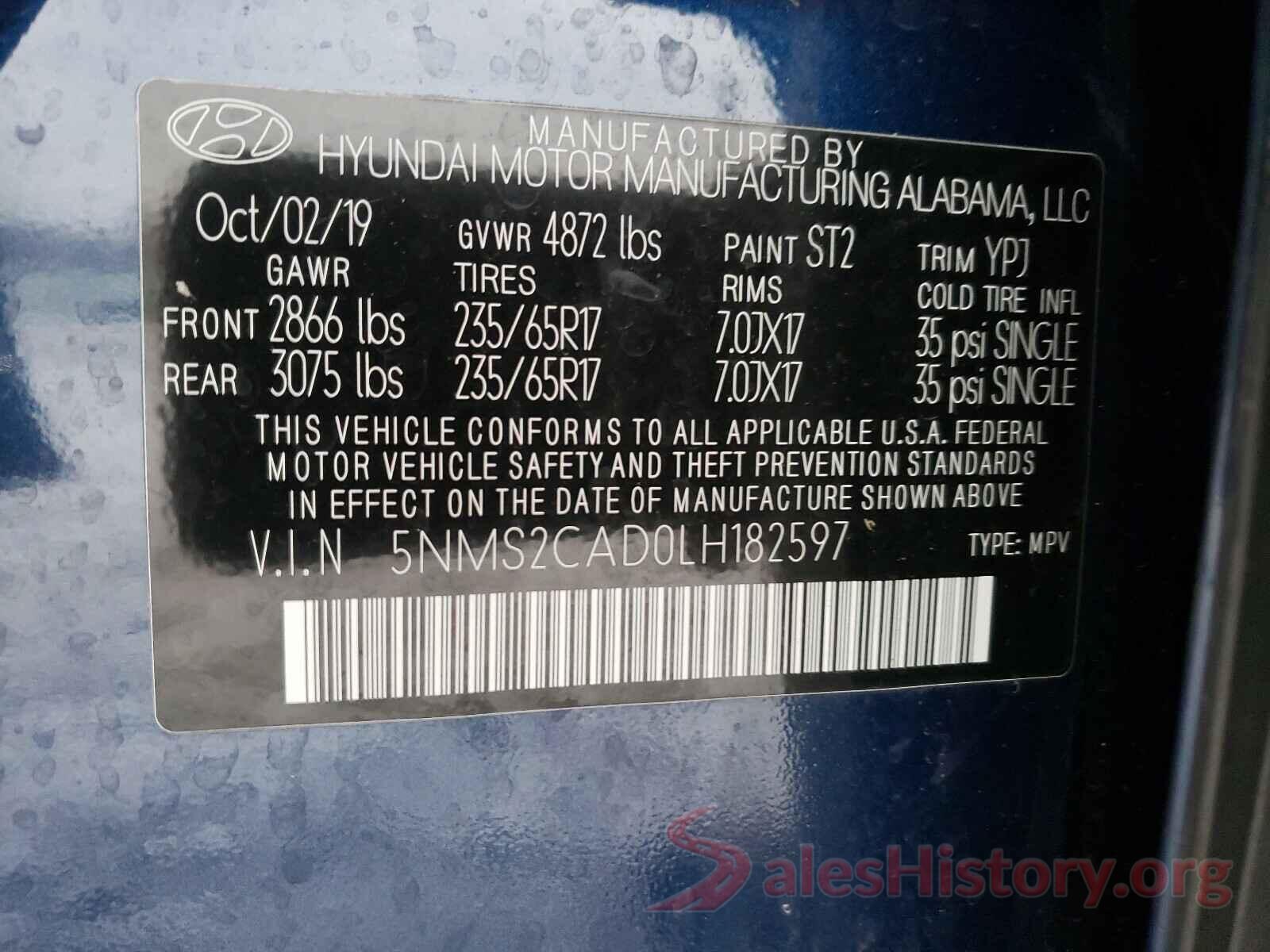 5NMS2CAD0LH182597 2020 HYUNDAI SANTA FE