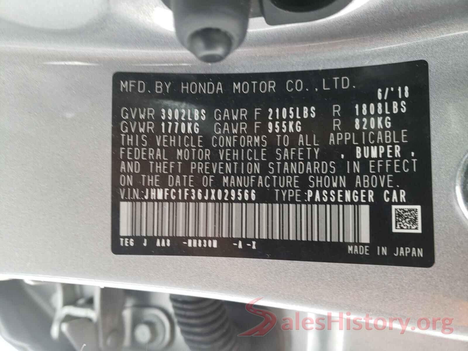 JHMFC1F36JX029566 2018 HONDA CIVIC