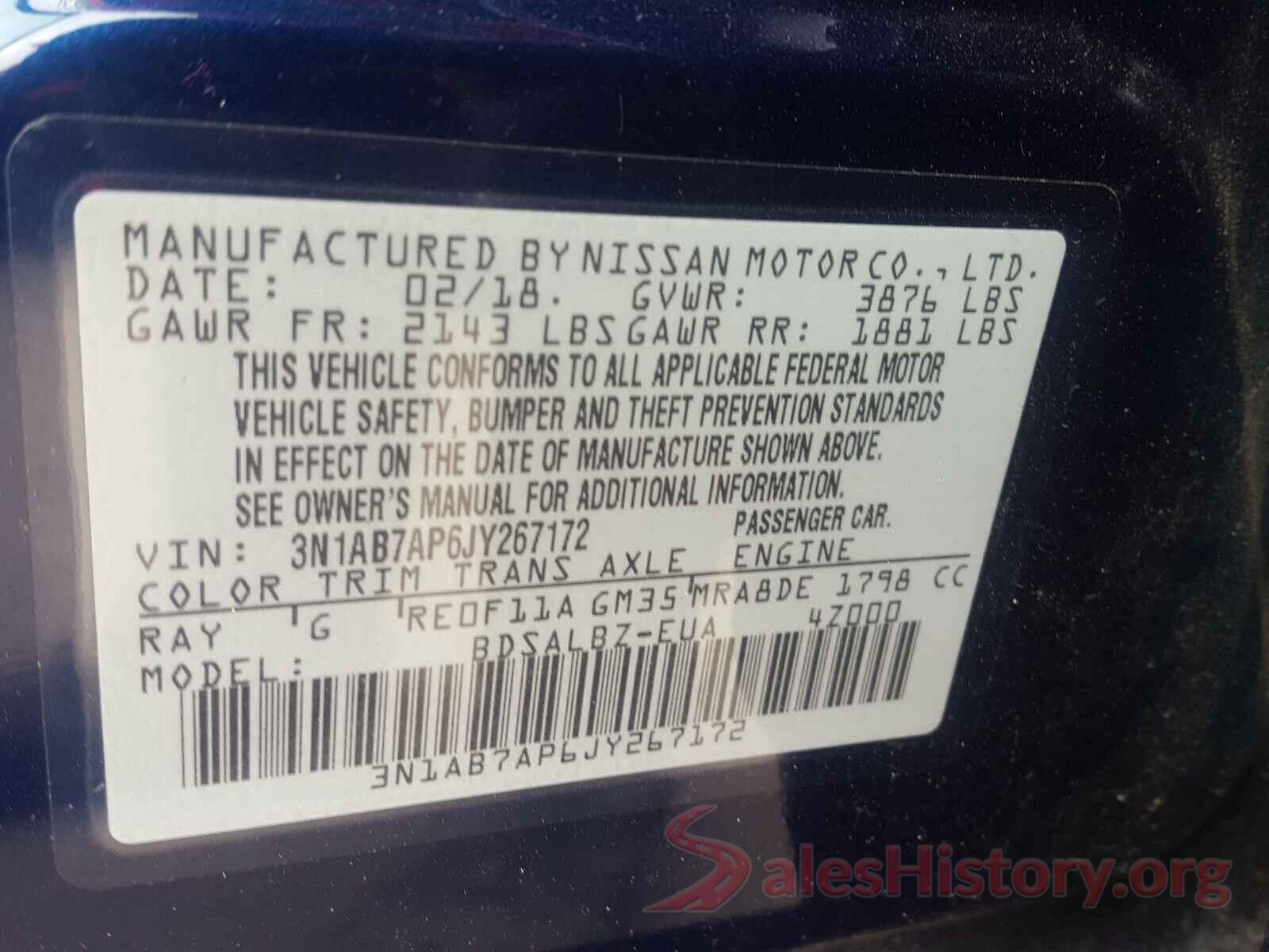 3N1AB7AP6JY267172 2018 NISSAN SENTRA