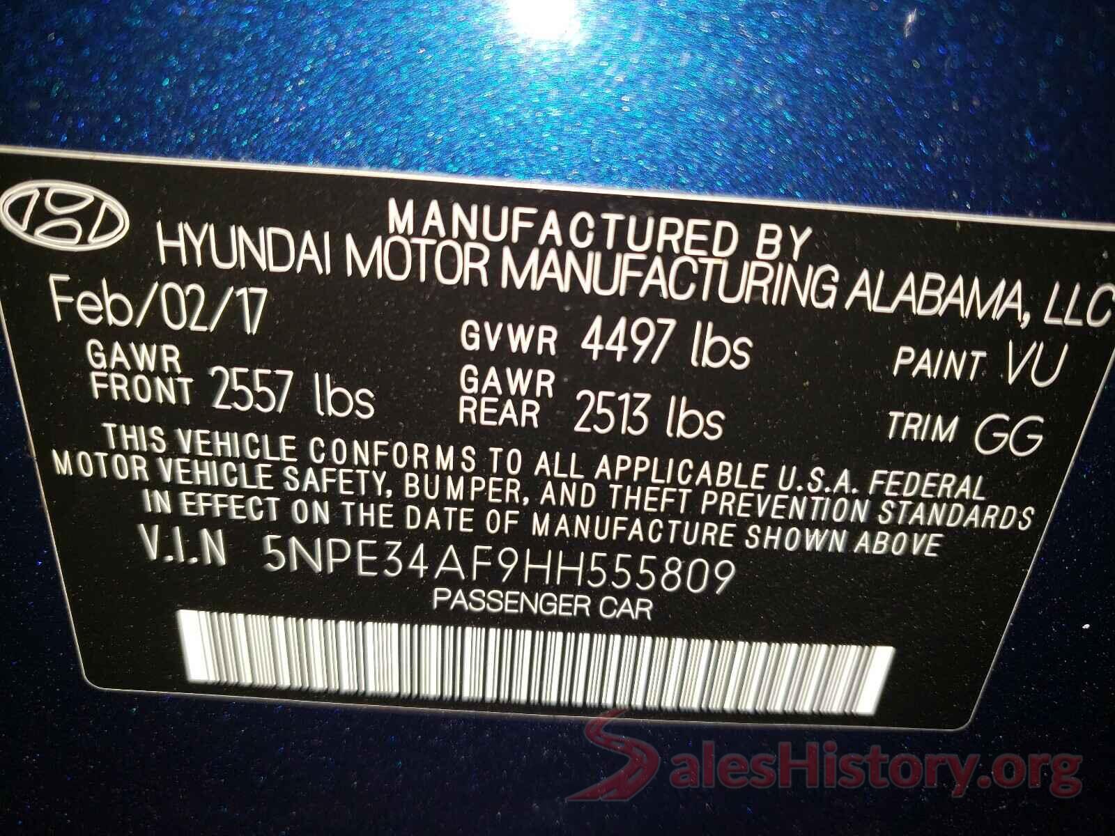 5NPE34AF9HH555809 2017 HYUNDAI SONATA