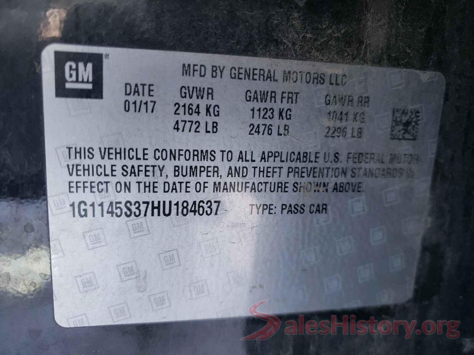 1G1145S37HU184637 2017 CHEVROLET IMPALA