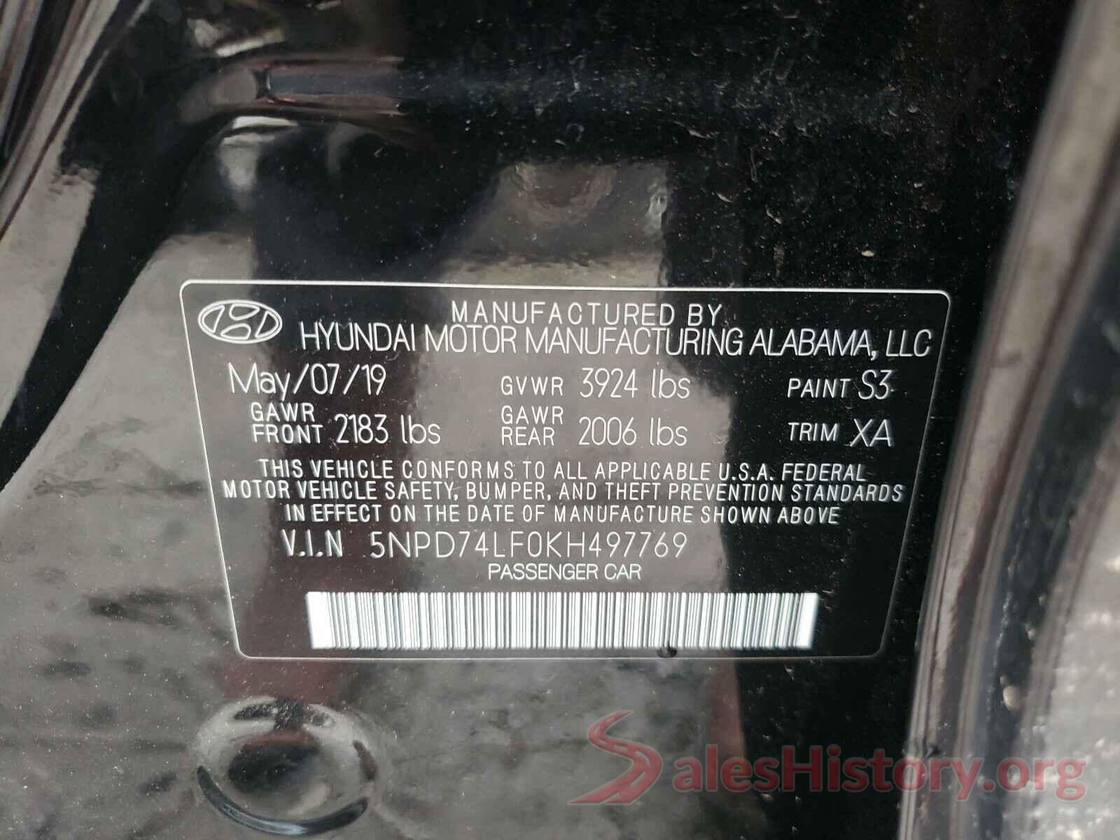 5NPD74LF0KH497769 2019 HYUNDAI ELANTRA