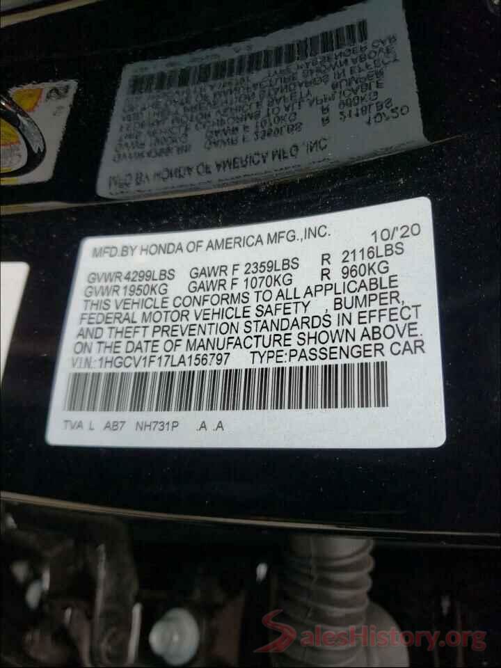 1HGCV1F17LA156797 2020 HONDA ACCORD