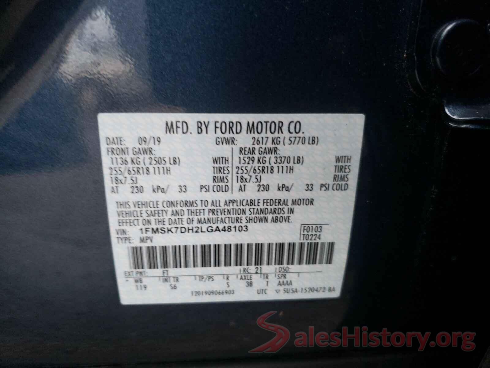 1FMSK7DH2LGA48103 2020 FORD EXPLORER