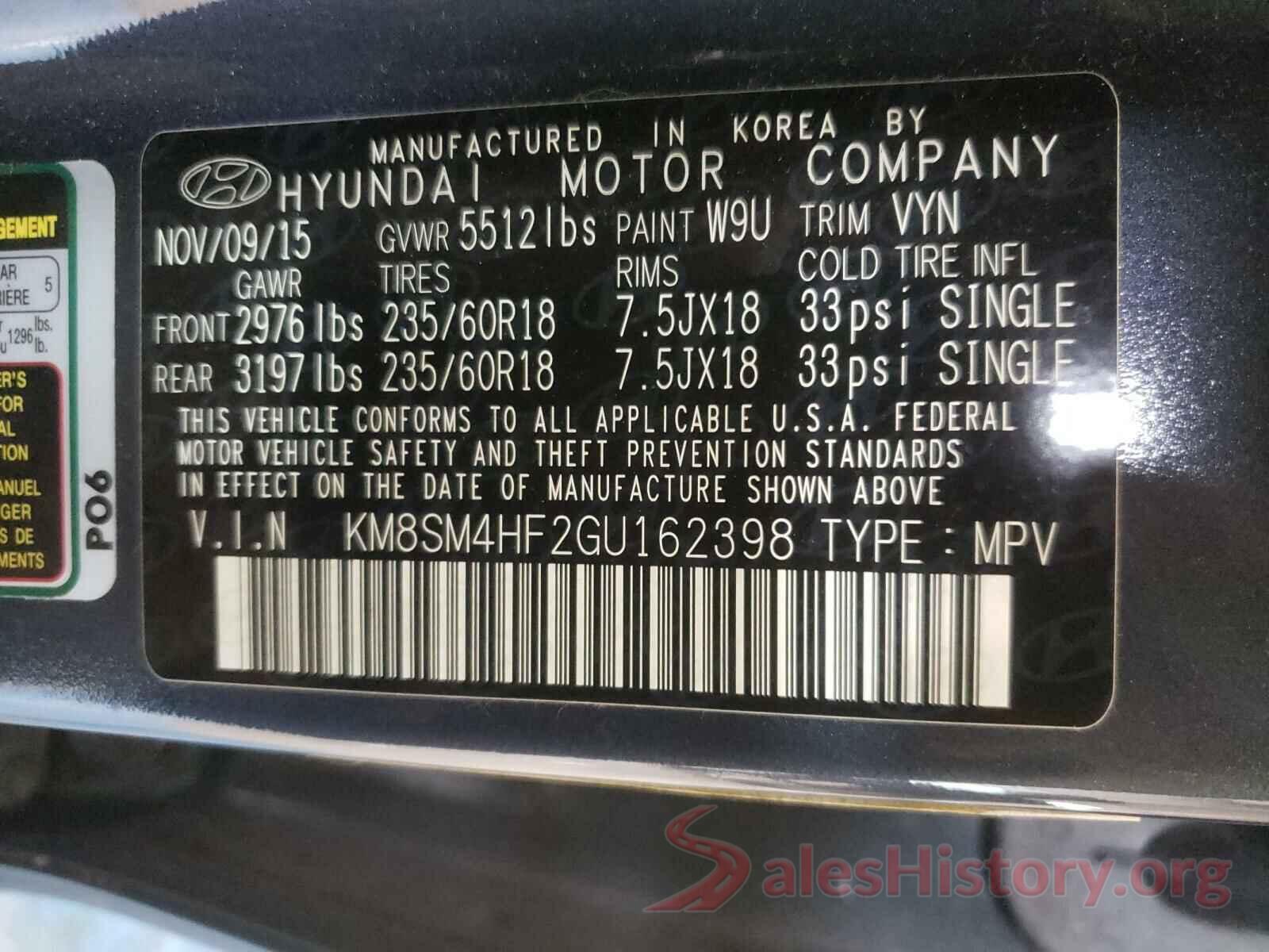 KM8SM4HF2GU162398 2016 HYUNDAI SANTA FE