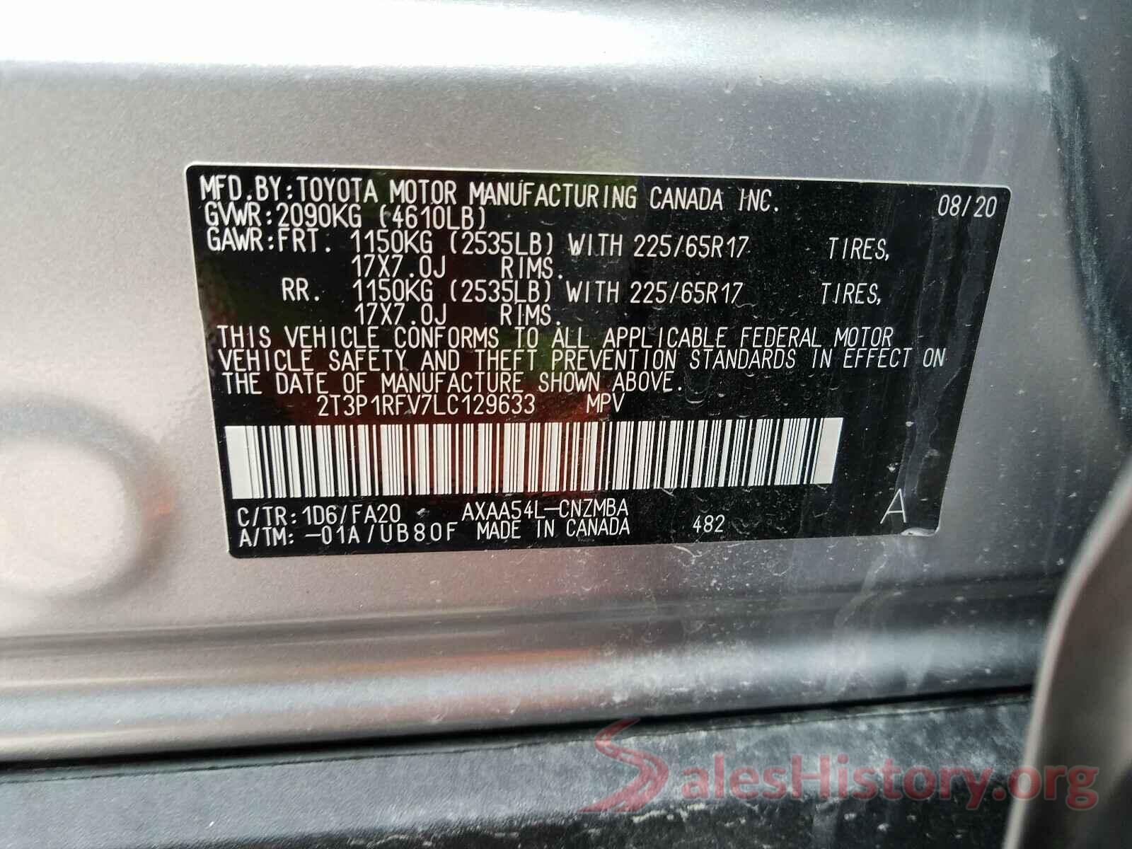 2T3P1RFV7LC129633 2020 TOYOTA RAV4