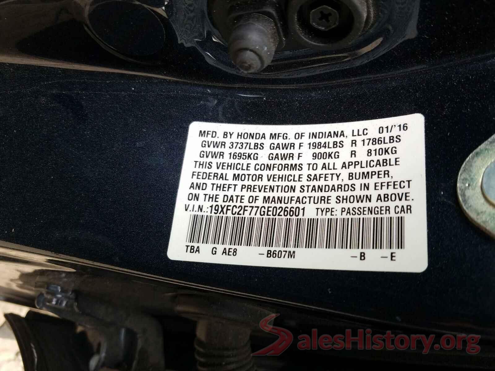 19XFC2F77GE026601 2016 HONDA CIVIC