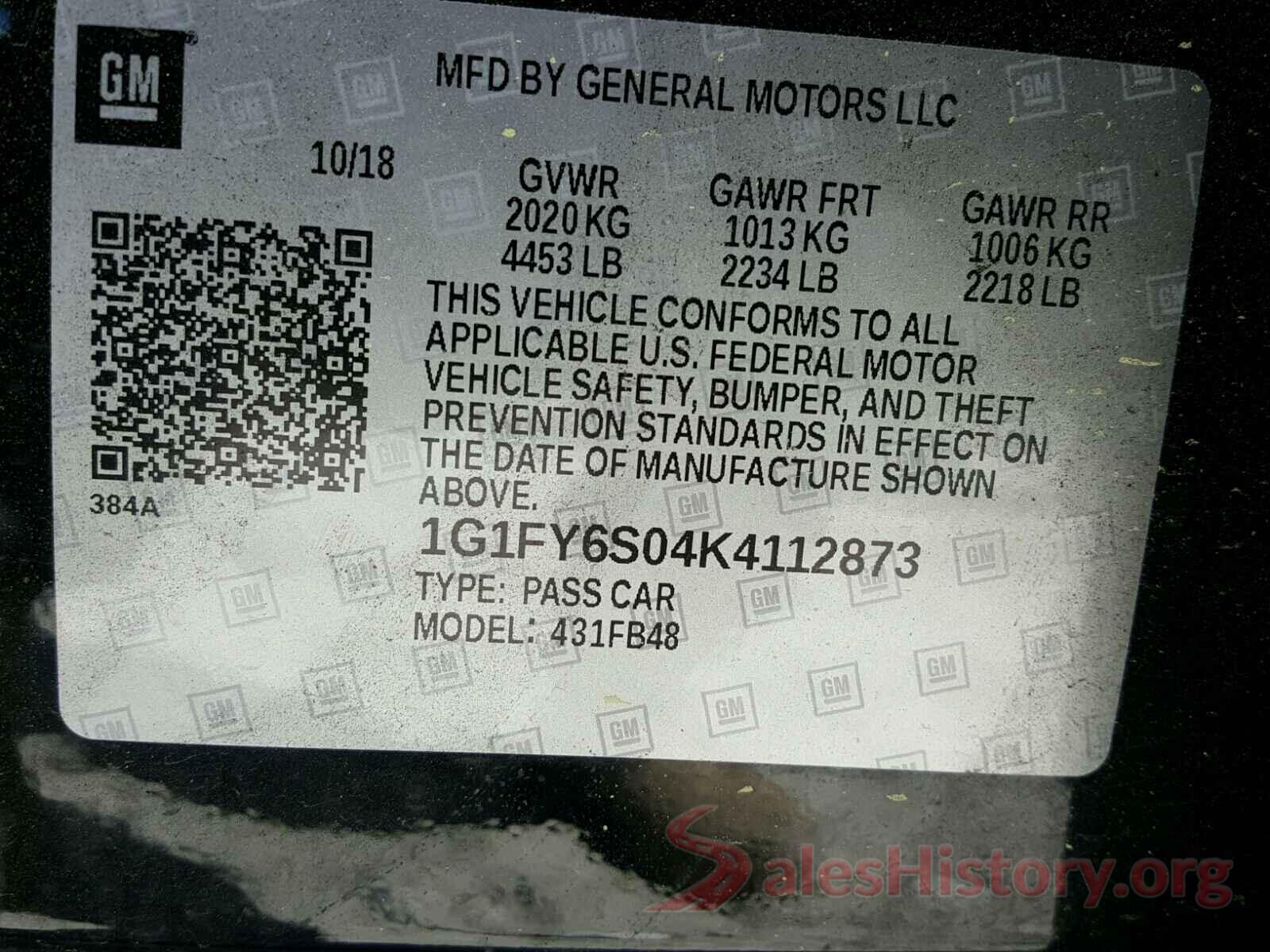 1G1FY6S04K4112873 2019 CHEVROLET BOLT