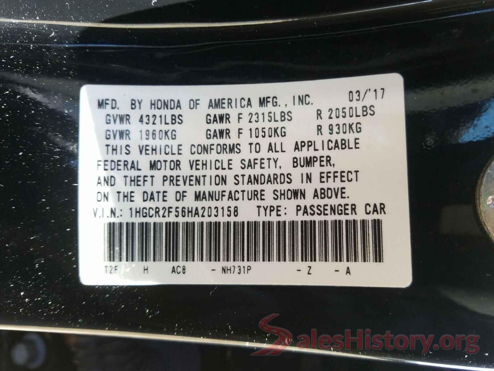 1HGCR2F56HA203158 2017 HONDA ACCORD