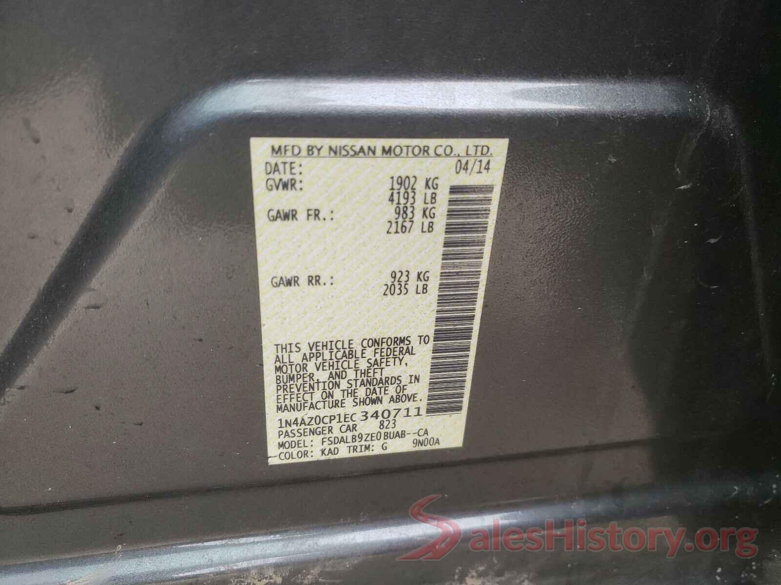 1N4AZ0CP1EC340711 2014 NISSAN LEAF