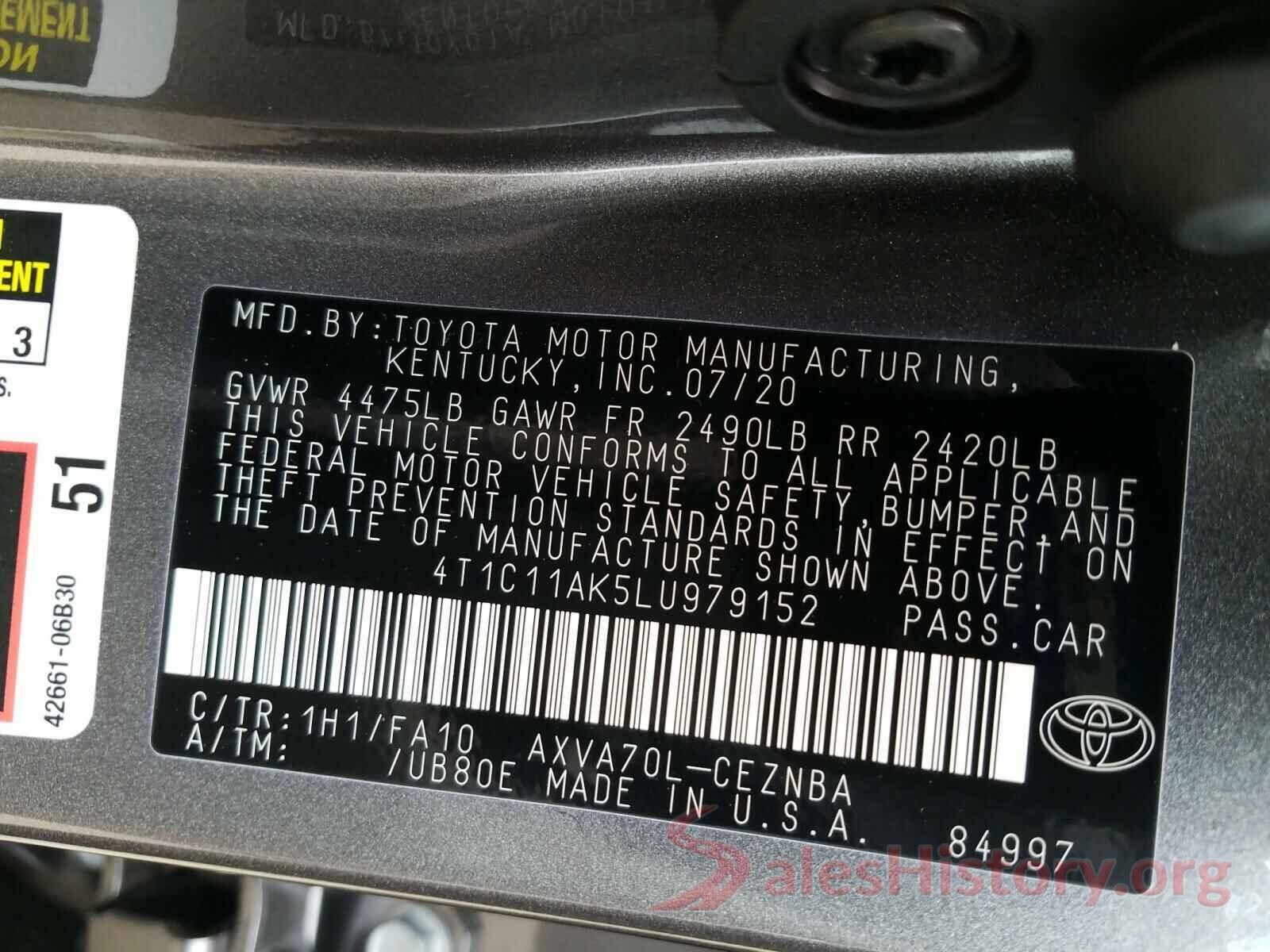 4T1C11AK5LU979152 2020 TOYOTA CAMRY