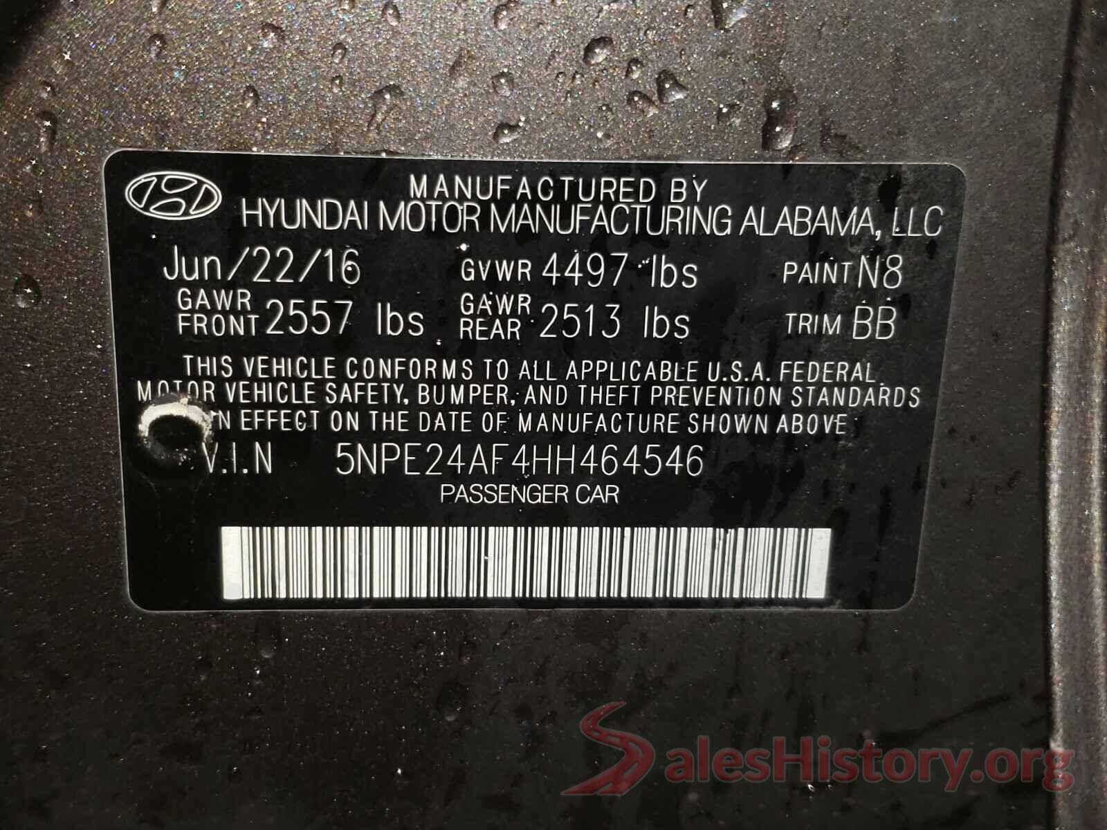 5NPE24AF4HH464546 2017 HYUNDAI SONATA