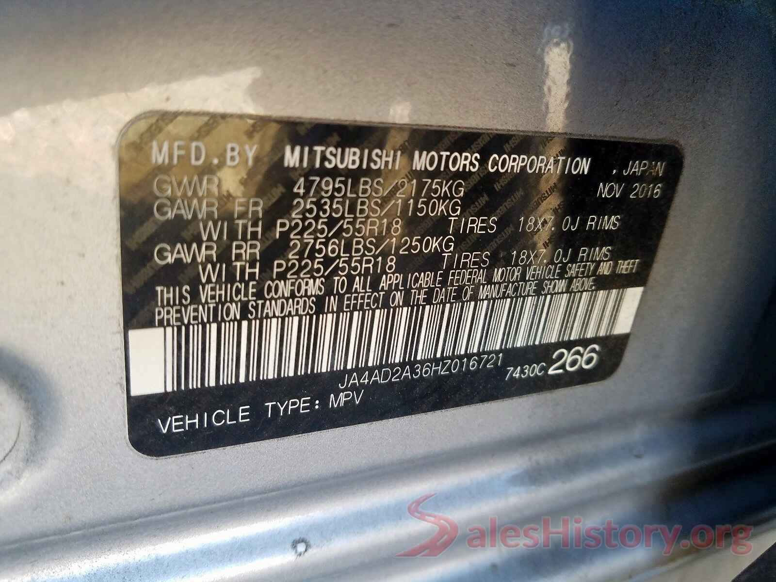 JA4AD2A36HZ016721 2017 MITSUBISHI OUTLANDER