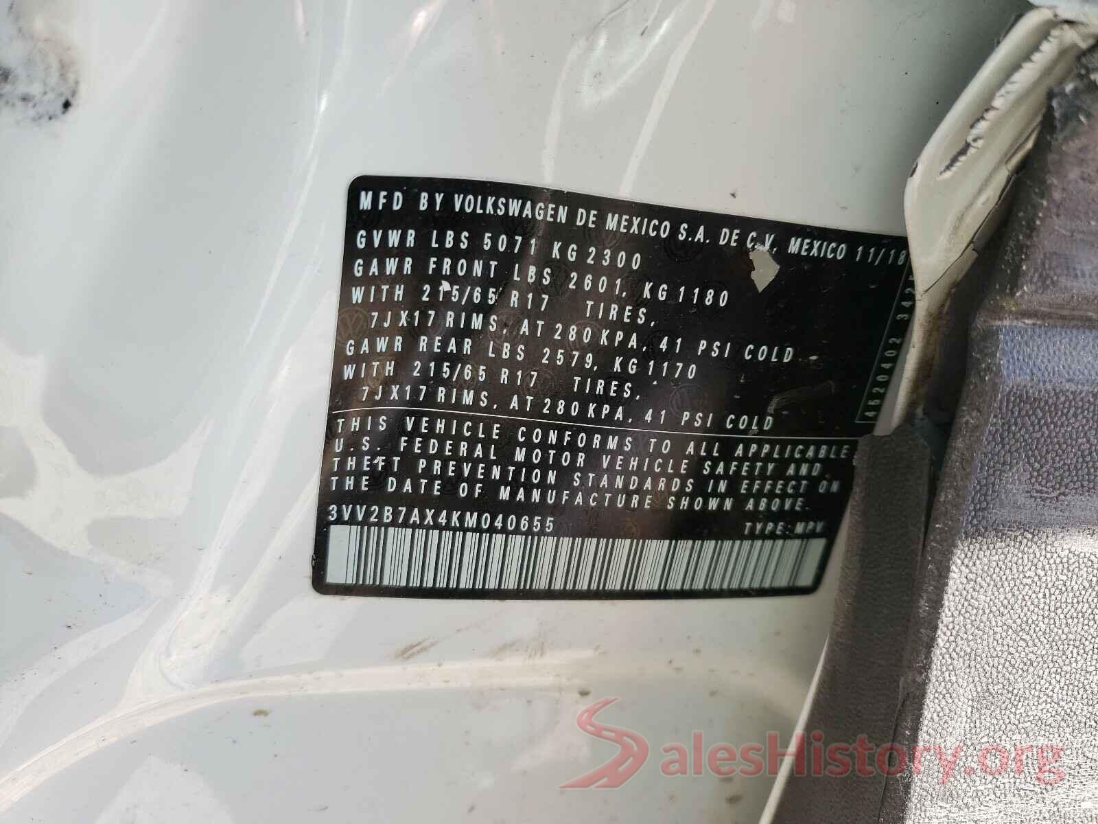 3VV2B7AX4KM040655 2019 VOLKSWAGEN TIGUAN