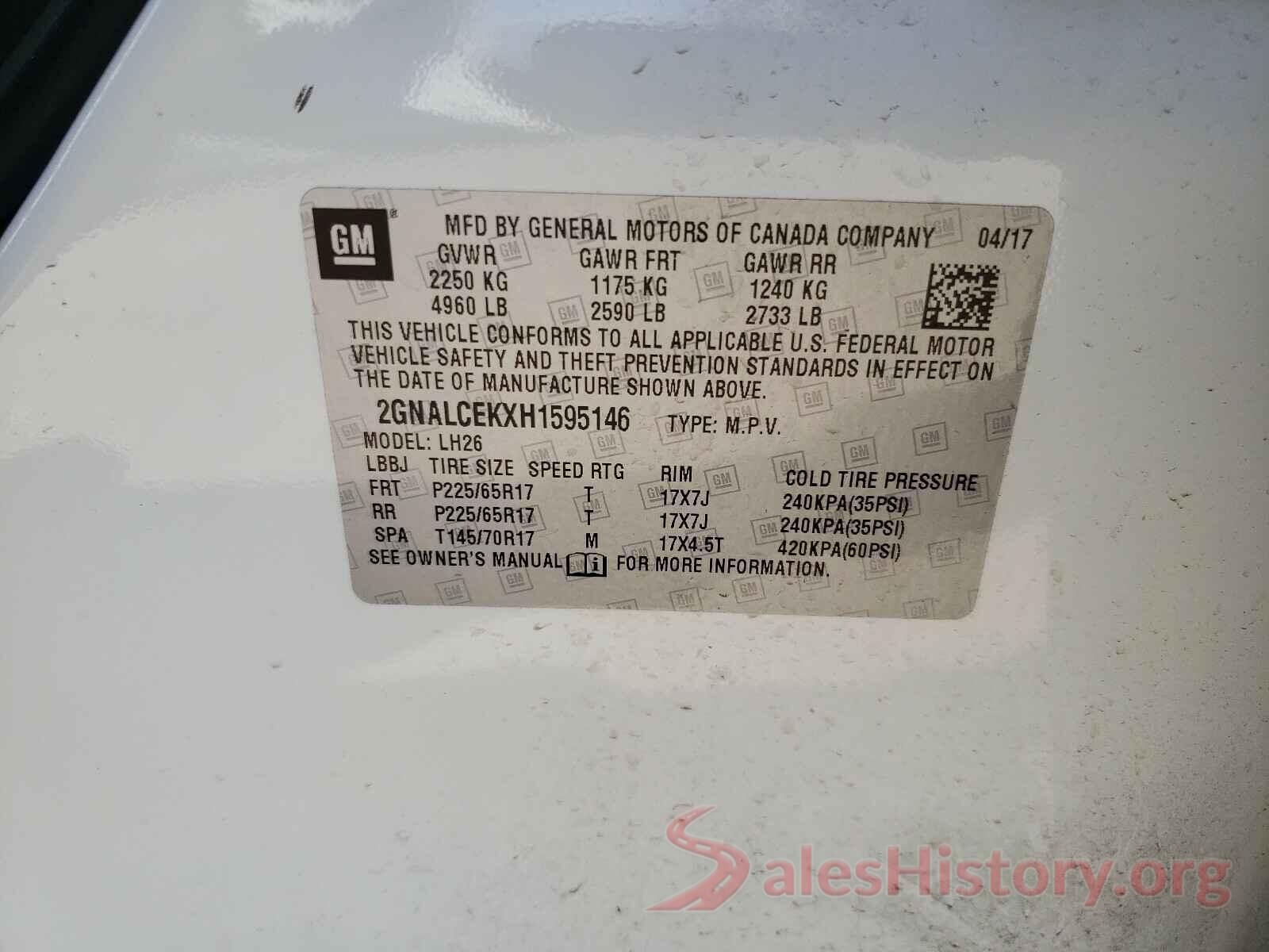 2GNALCEKXH1595146 2017 CHEVROLET EQUINOX