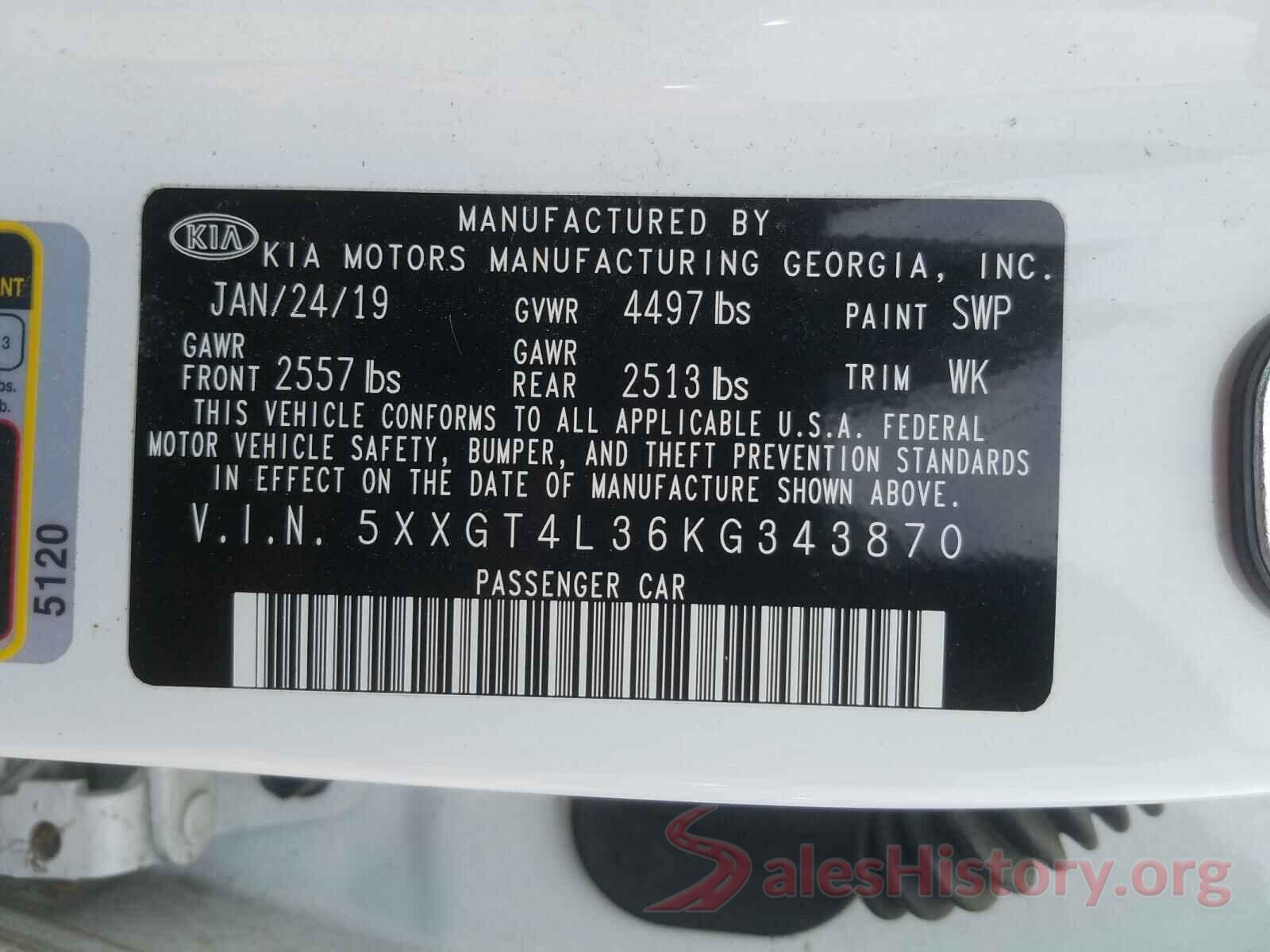 5XXGT4L36KG343870 2019 KIA OPTIMA