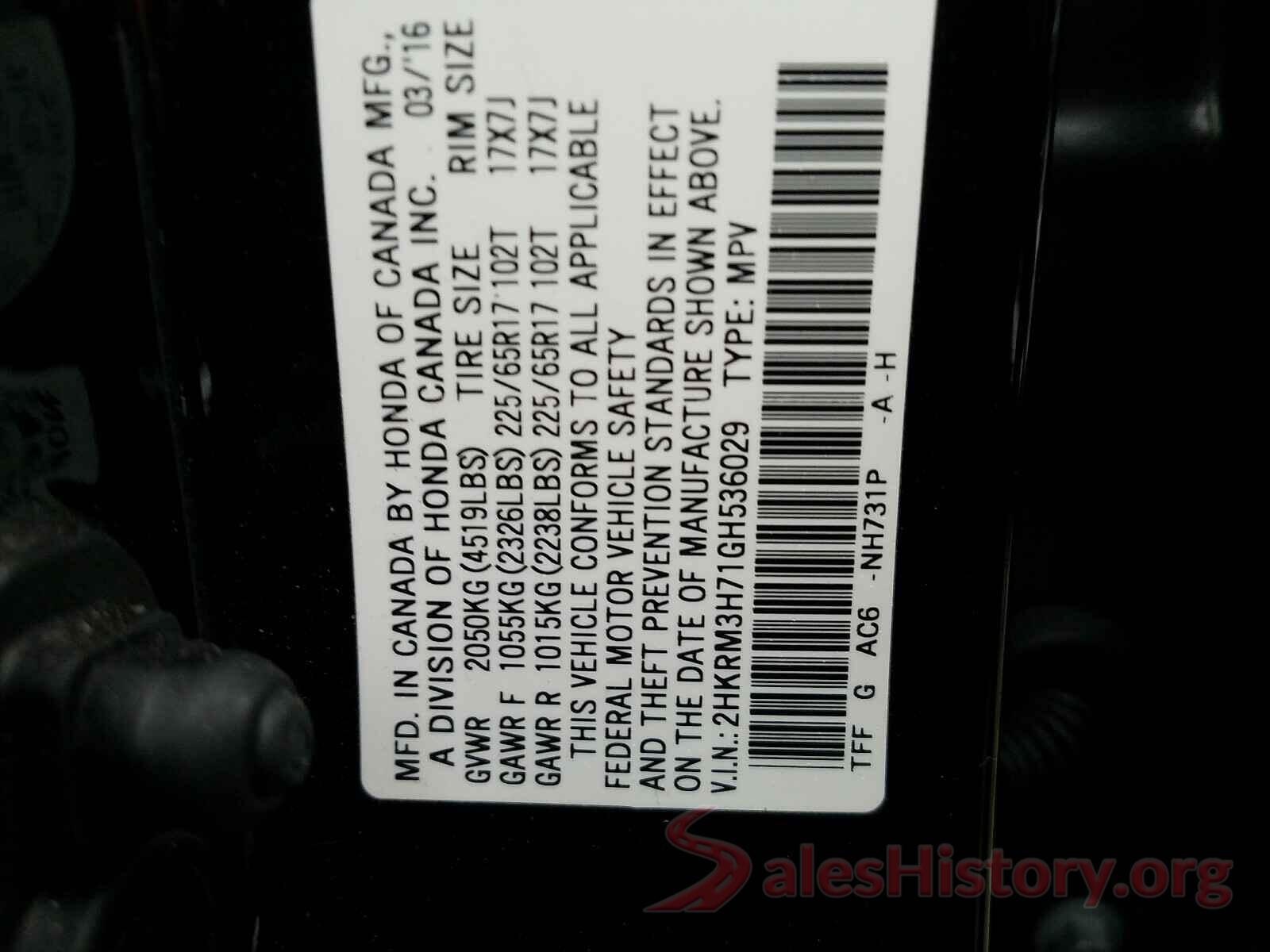 2HKRM3H71GH536029 2016 HONDA CRV