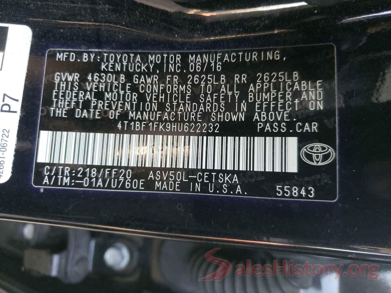 4T1BF1FK9HU622232 2017 TOYOTA CAMRY