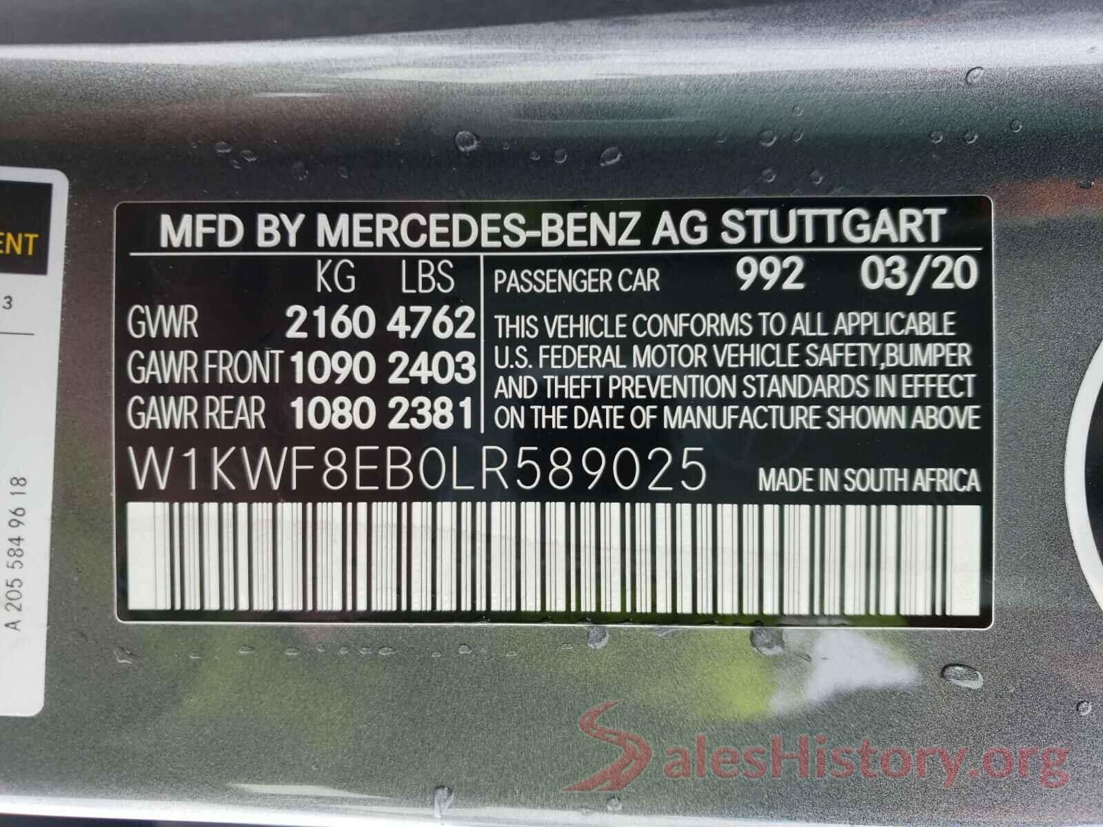 W1KWF8EB0LR589025 2020 MERCEDES-BENZ C CLASS