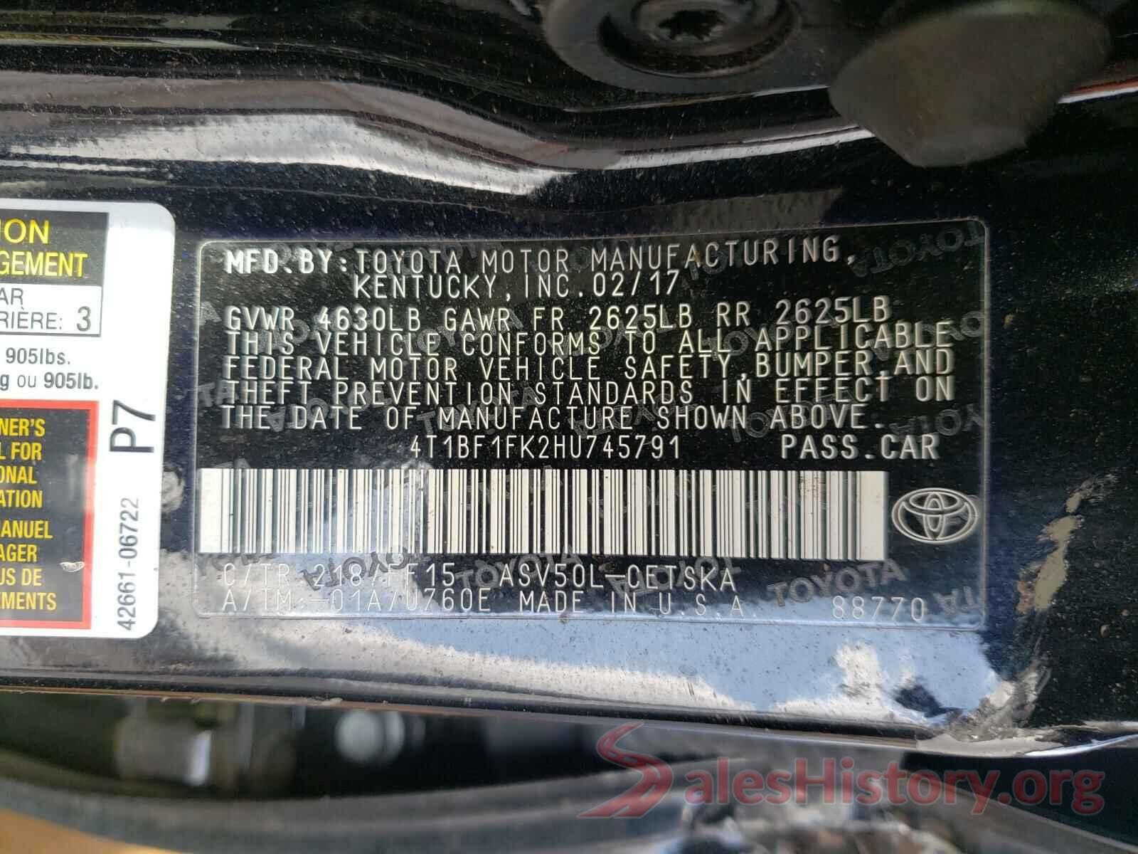 4T1BF1FK2HU745791 2017 TOYOTA CAMRY