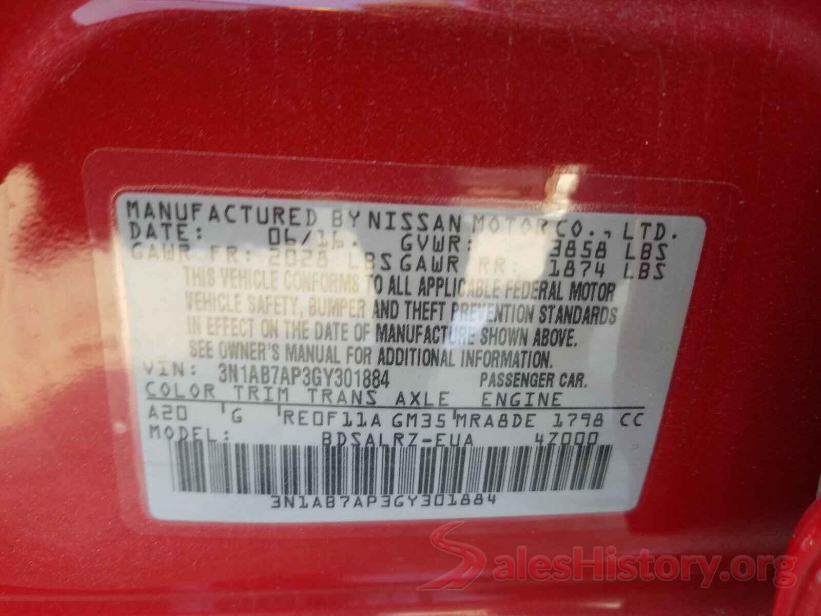 3N1AB7AP3GY301884 2016 NISSAN SENTRA