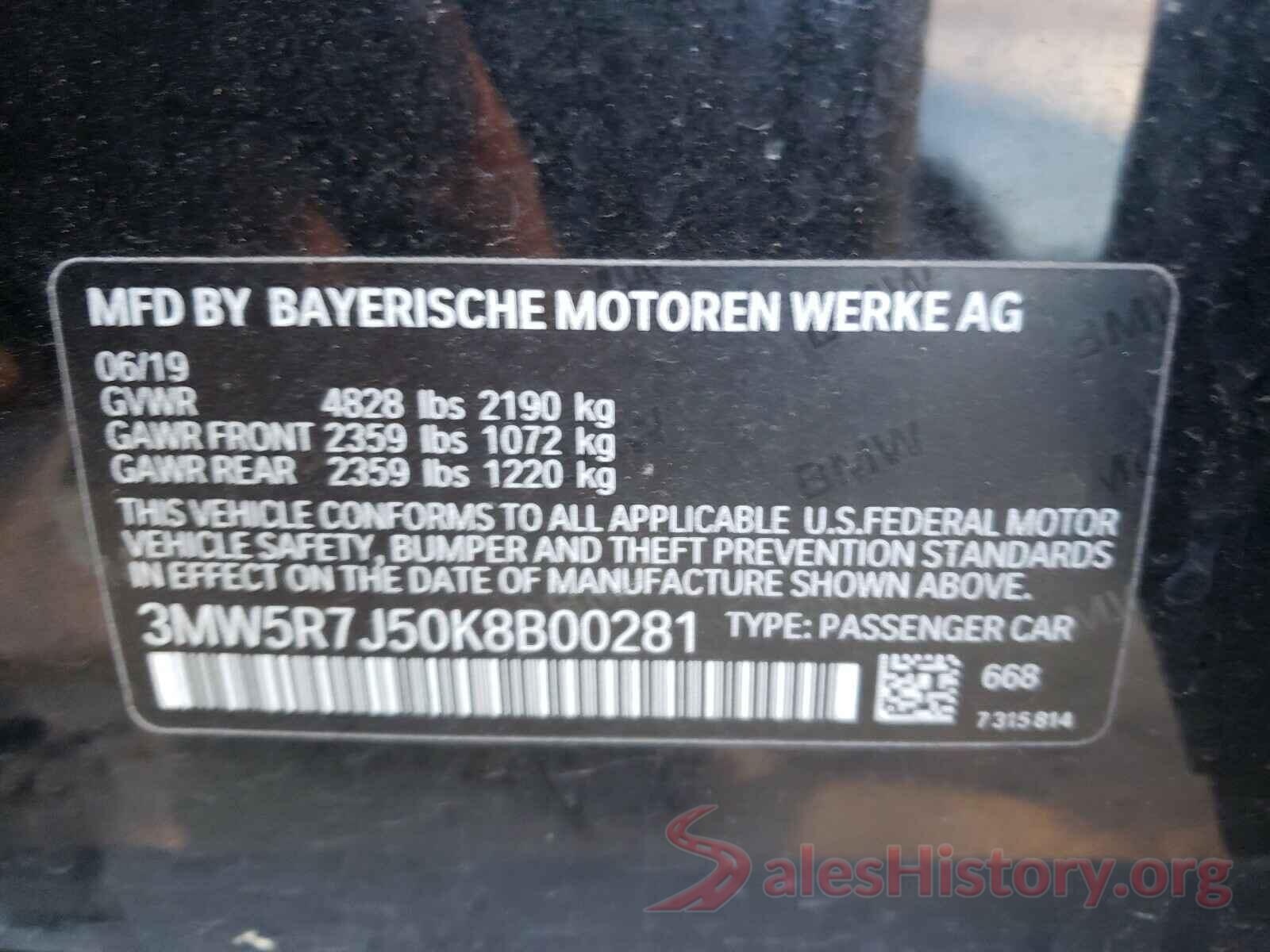 3MW5R7J50K8B00281 2019 BMW 3 SERIES