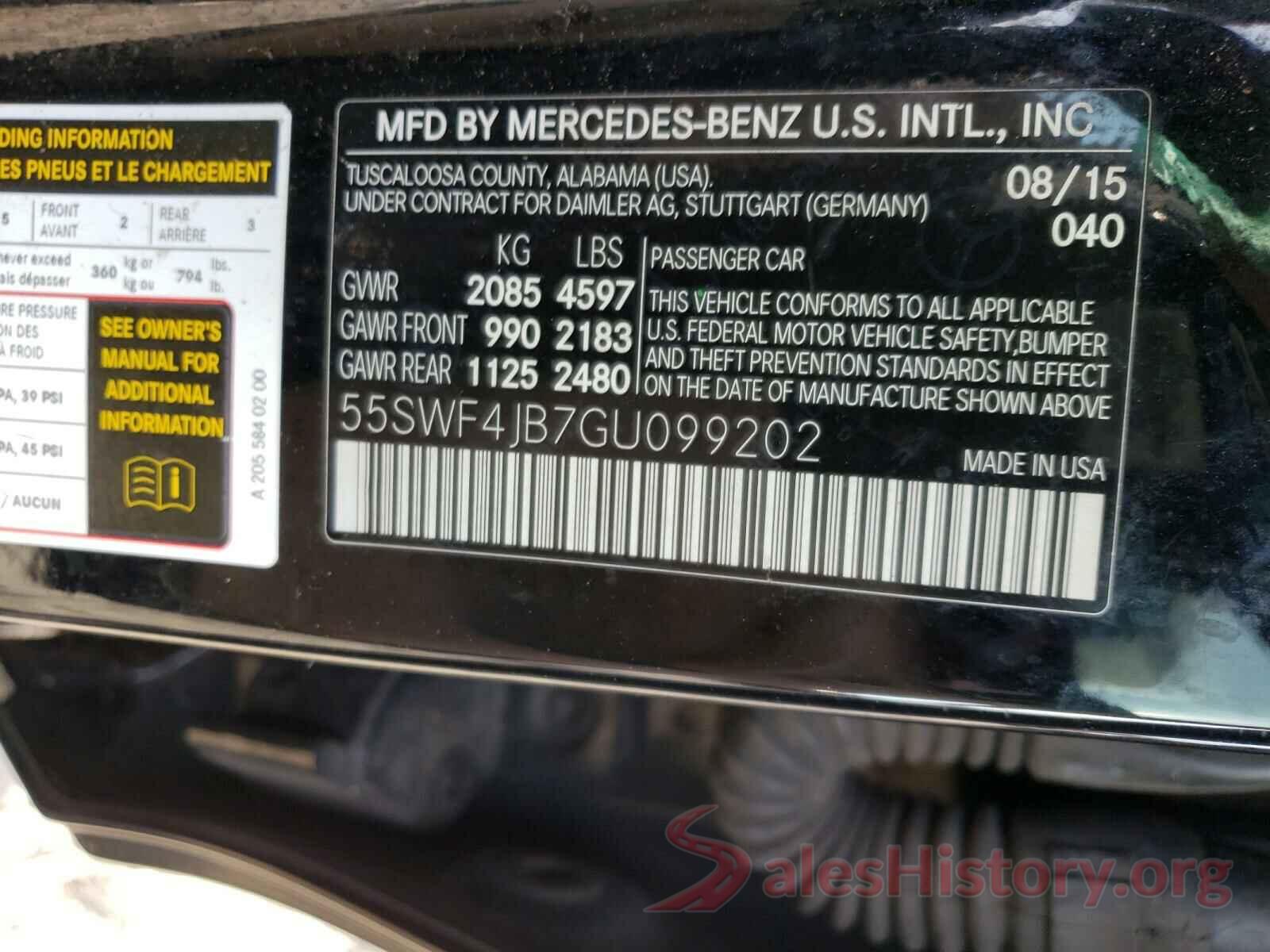 55SWF4JB7GU099202 2016 MERCEDES-BENZ C CLASS