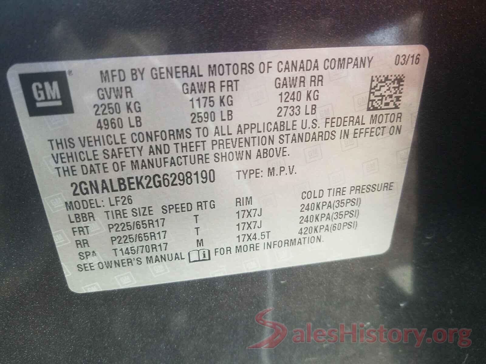 2GNALBEK2G6298190 2016 CHEVROLET EQUINOX