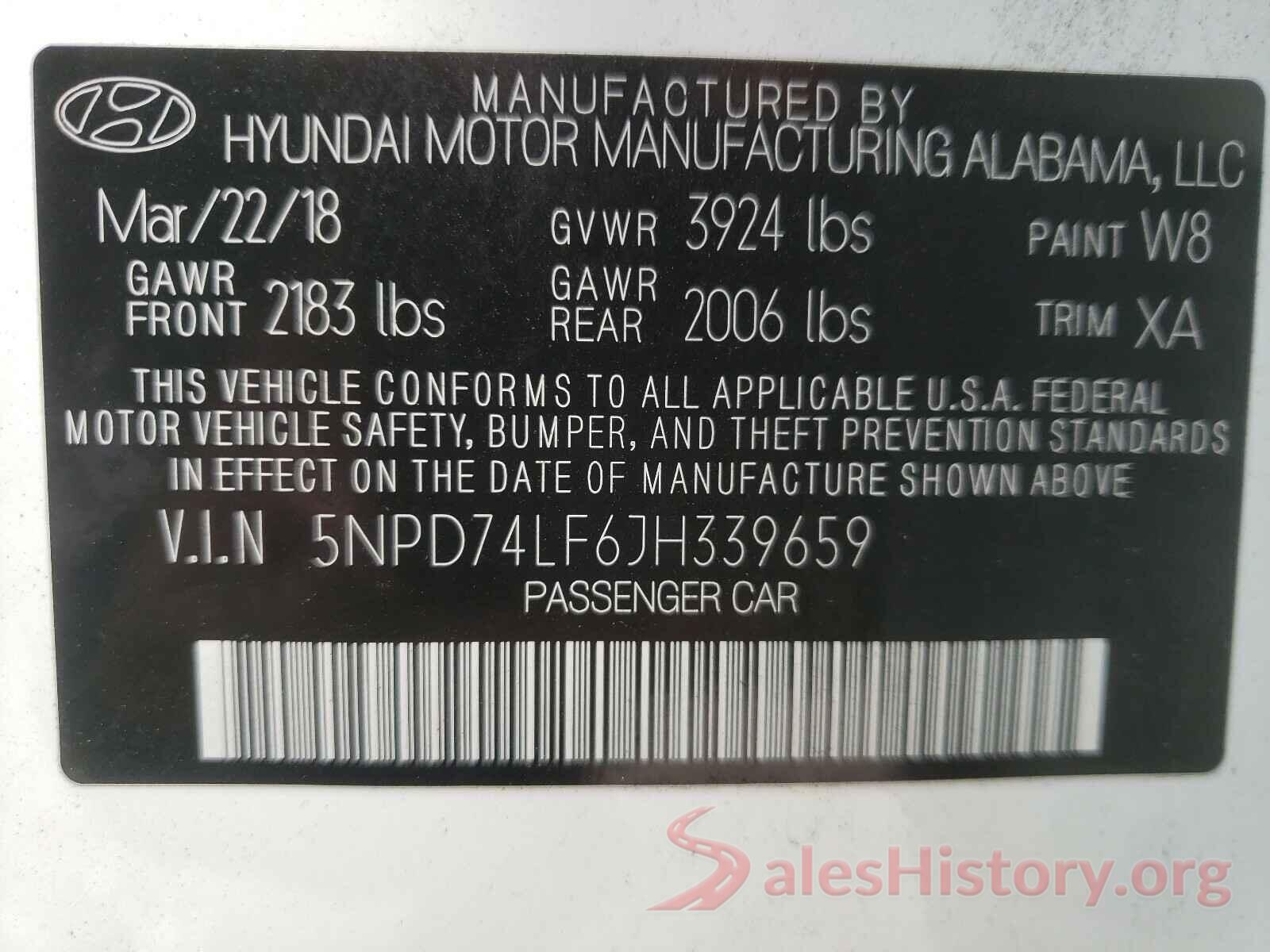 5NPD74LF6JH339659 2018 HYUNDAI ELANTRA