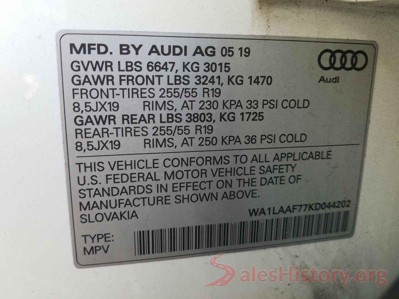 WA1LAAF77KD044202 2019 AUDI Q7