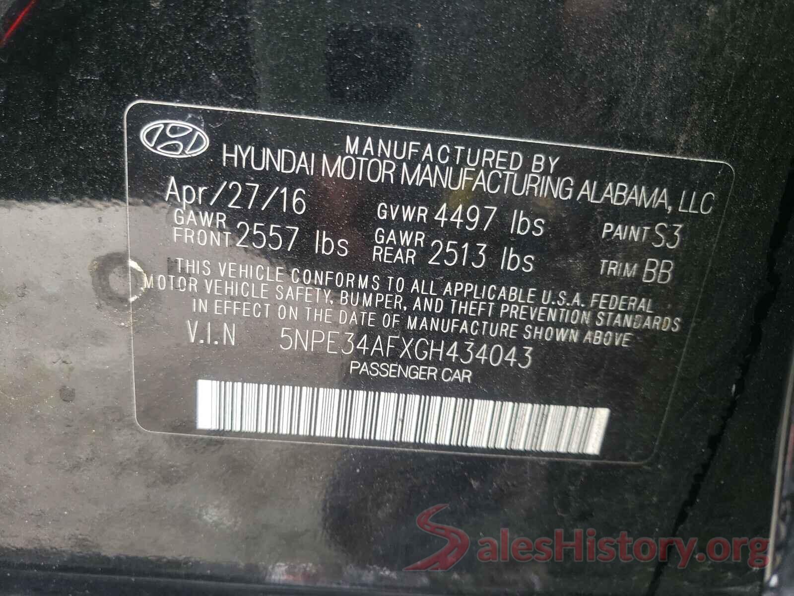 5NPE34AFXGH434043 2016 HYUNDAI SONATA