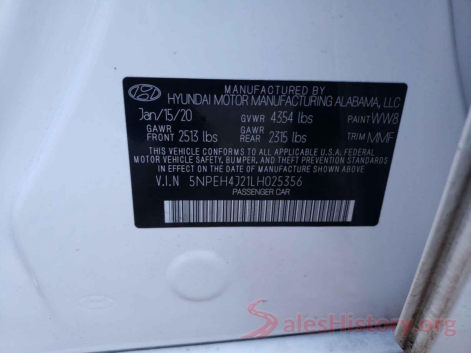 5NPEH4J21LH025356 2020 HYUNDAI SONATA