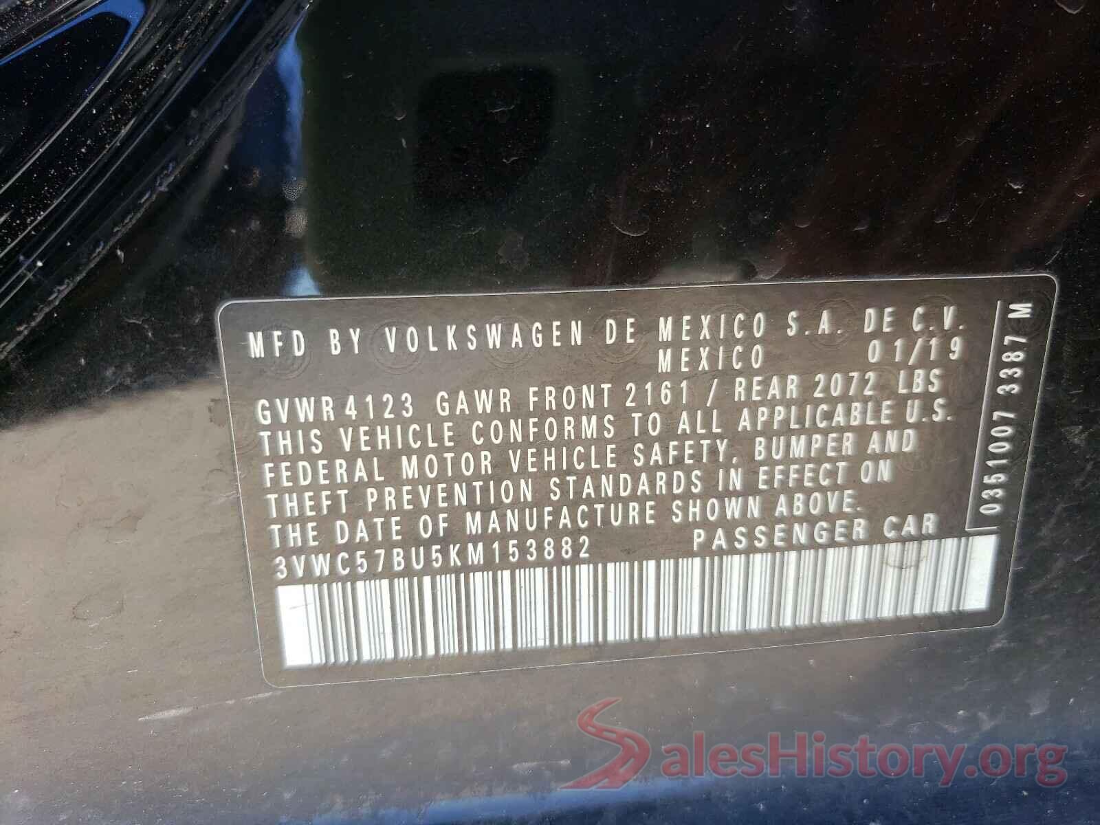 3VWC57BU5KM153882 2019 VOLKSWAGEN JETTA