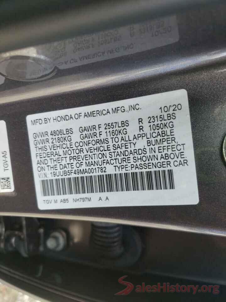 19UUB5F49MA001782 2021 ACURA TLX